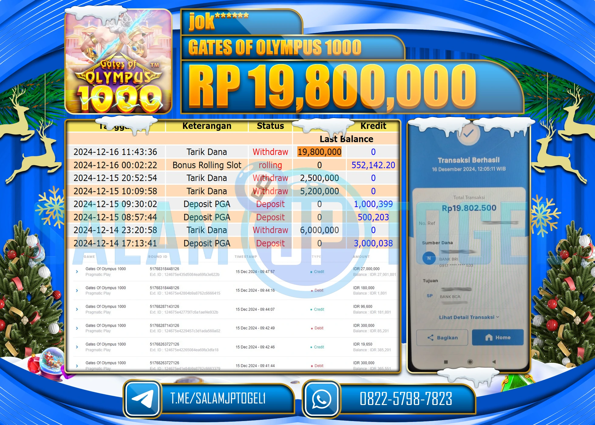 SALAMJPTOGEL MENANG SLOT GATES OF OLYMPUS 1000 Rp.19,800,000 LUNAS