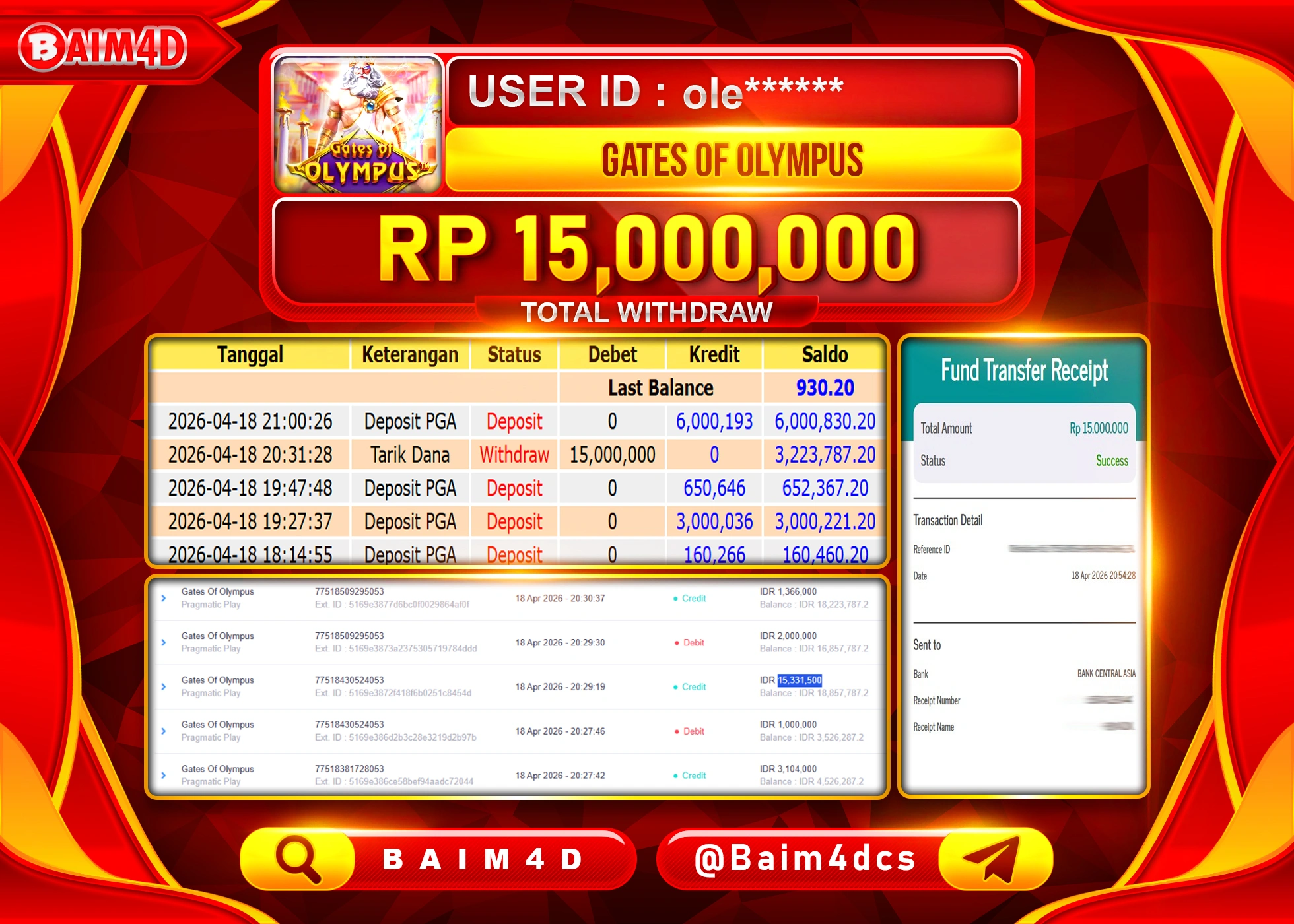 BAIM4D JACKPOT SLOT GATES OF OLYUMPUS  Rp.15,000,000 - LUNAS