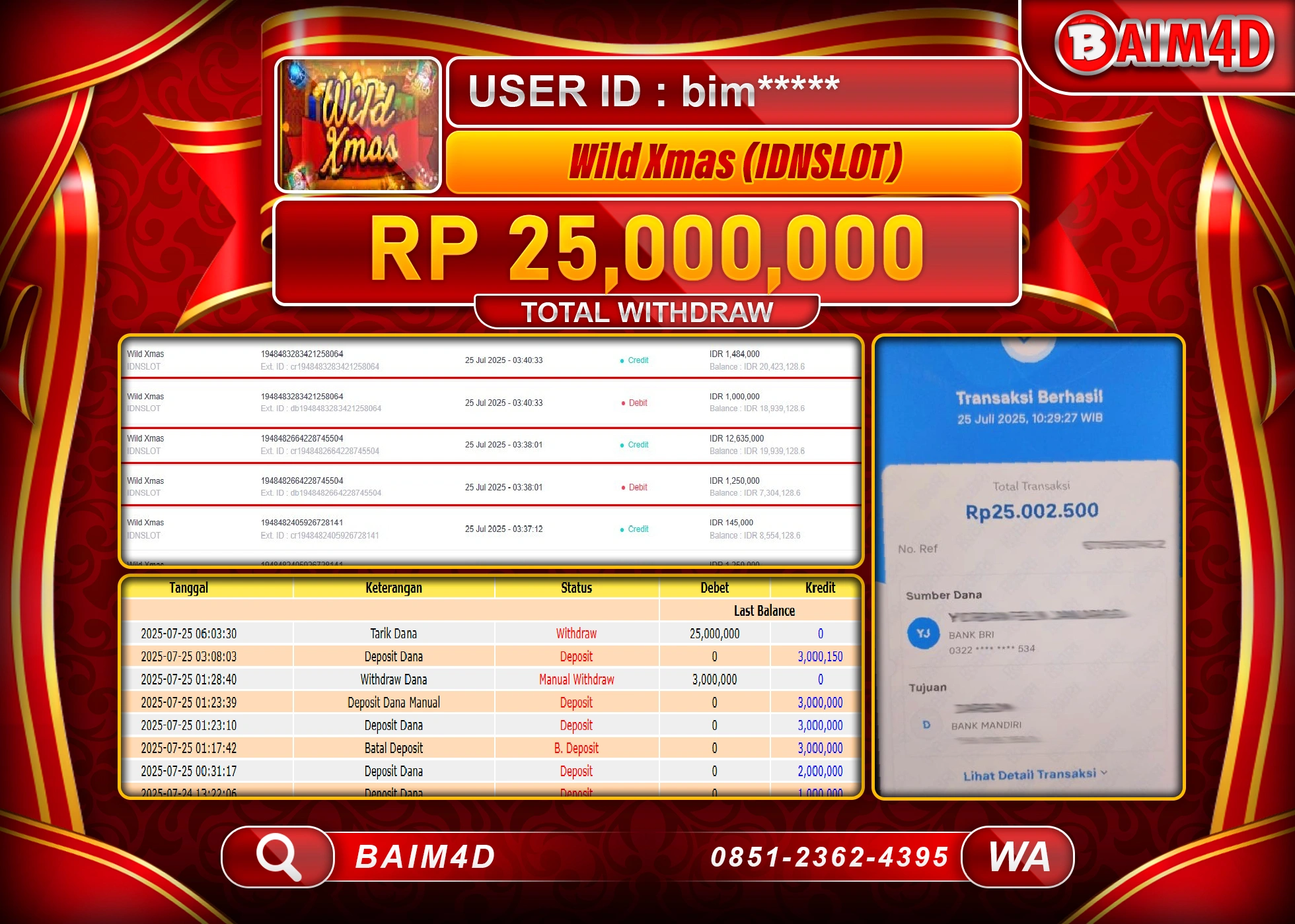 BAIM4D JACKPOT SLOT WILD XMAS ( IDN SLOT )  Rp.25,000,000.- LUNAS