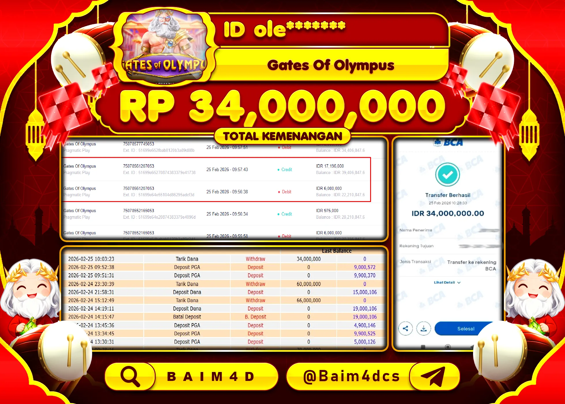 BAIM4D JACKPOT SLOT GATES OF OLYMPUS Rp.34,000,000 - LUNAS
