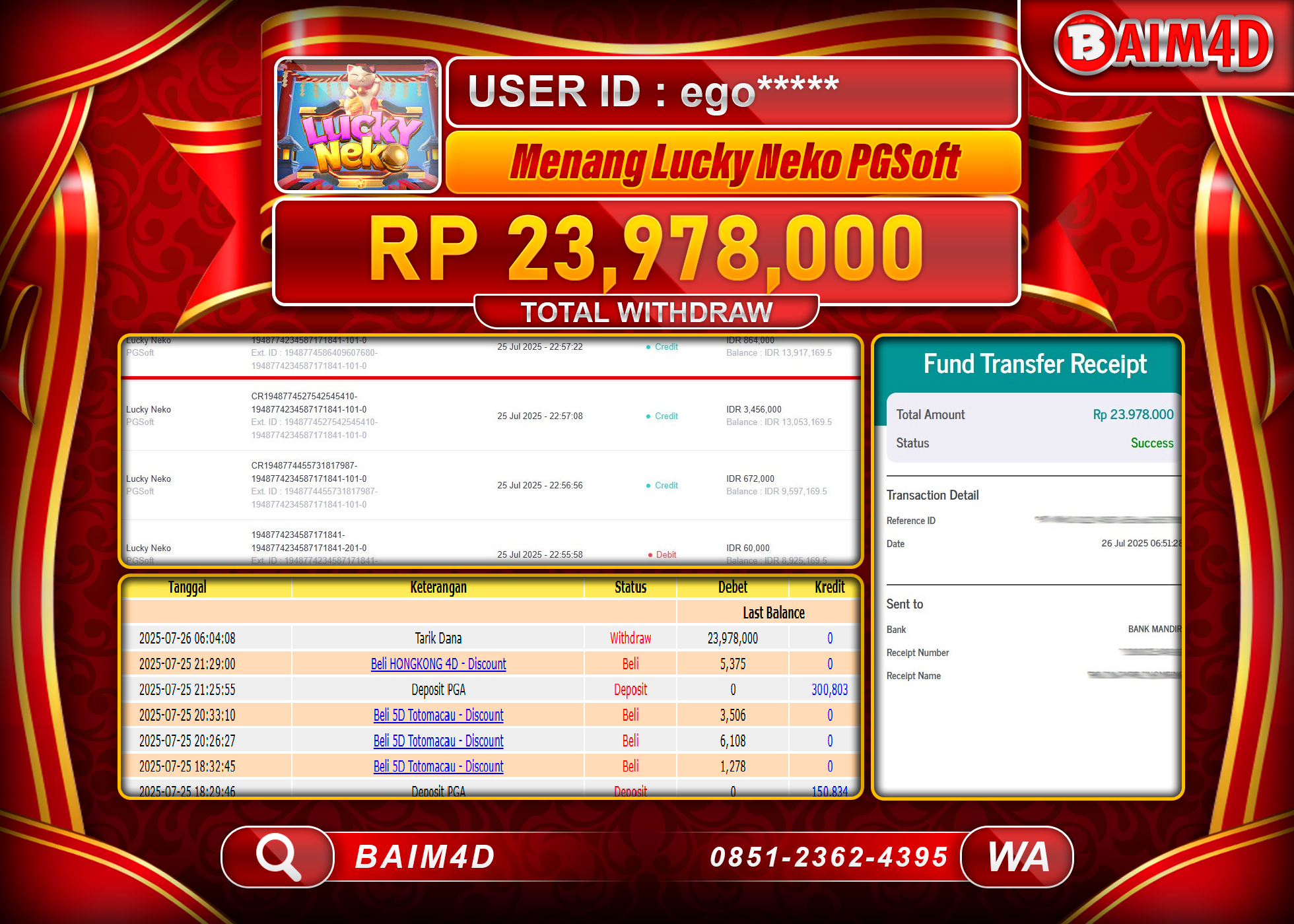 BAIM4D JACKPOT SLOT LUCKY NEKO - PGSOFT Rp.23,978,000.- LUNAS