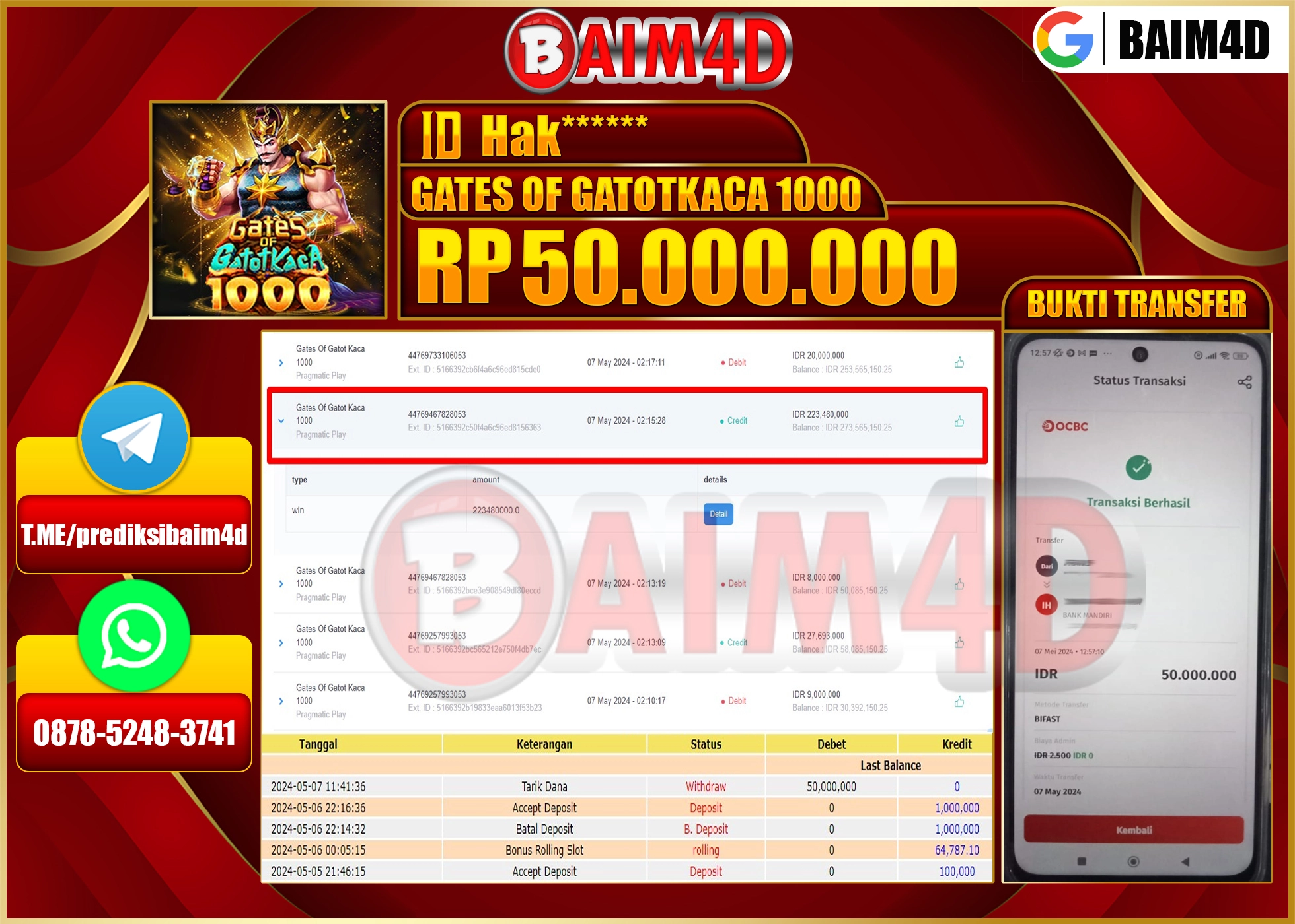 BAIM4D JACKPOT GATES OF GATOTKACA Rp.50,000,000.,- LUNAS