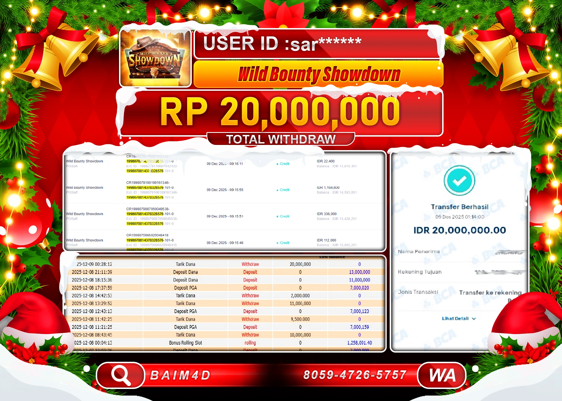 BAIM4D JACKPOT  SLOT WILD BOUNTYSHOWDOWN  Rp.20,000,000 - LUNAS