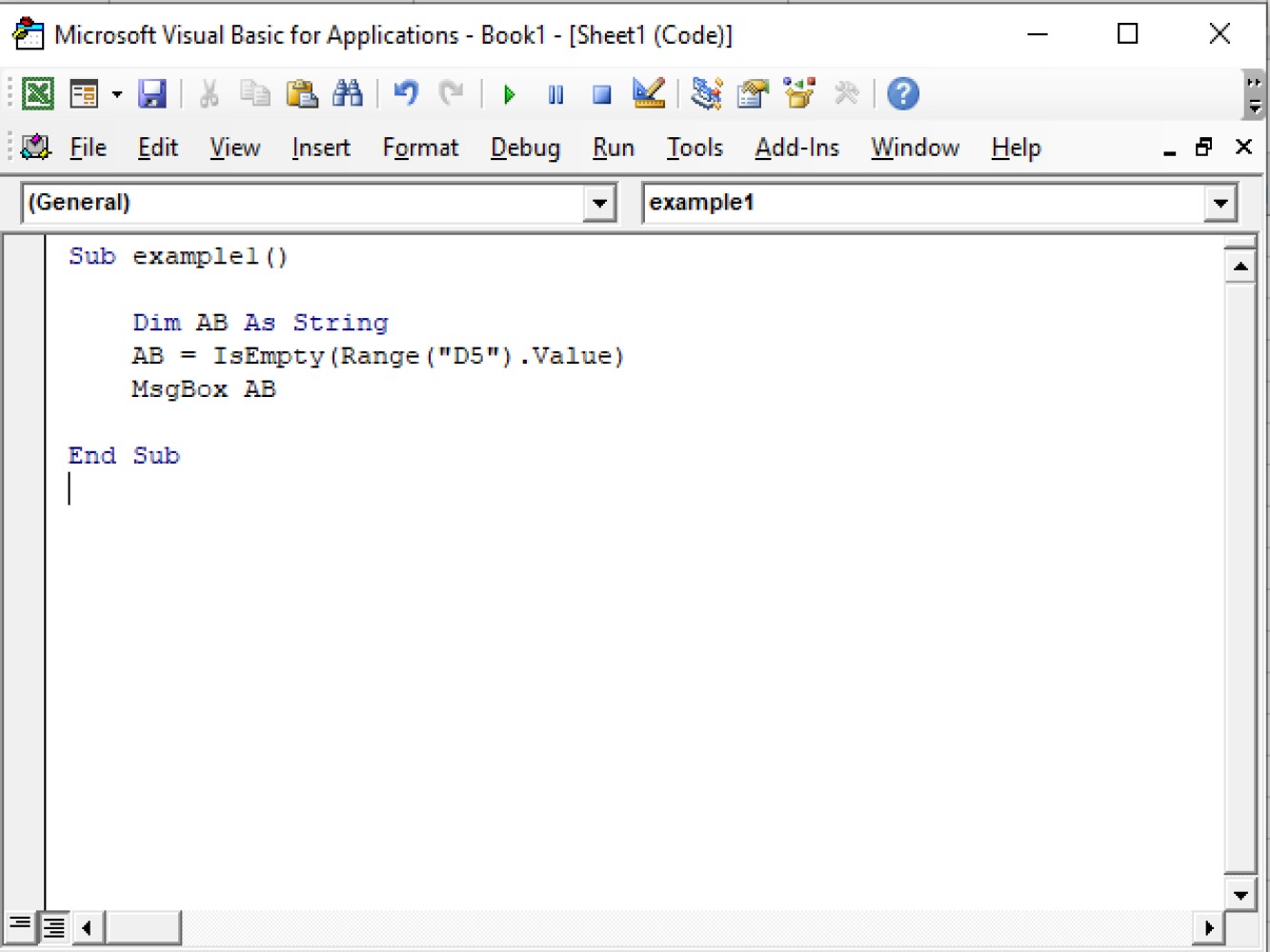 Screenshot of the code of IsEmpty function