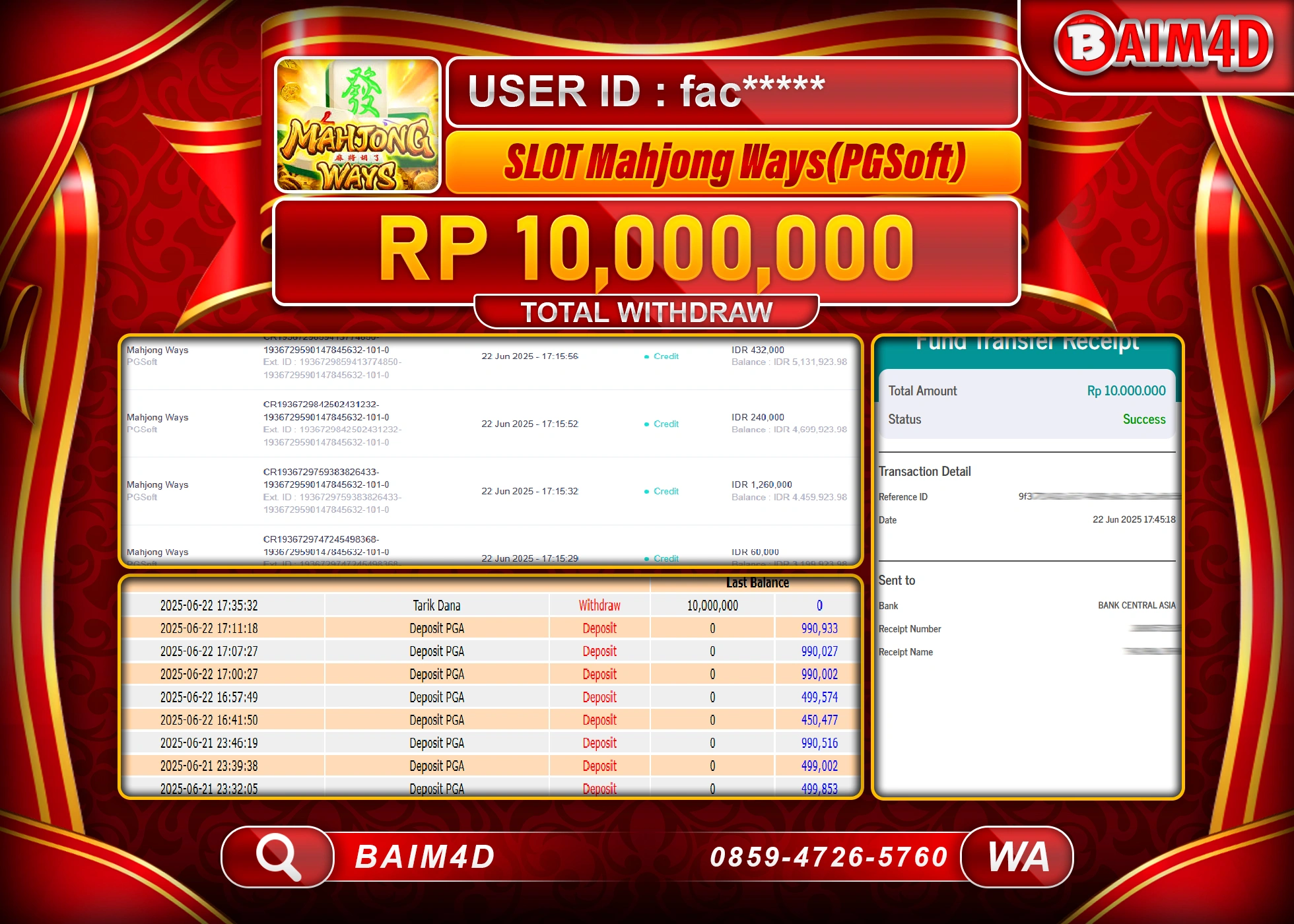 BAIM4D JACKPOT SLOT MAHJONG WAYS Rp.10,000,000.- LUNAS