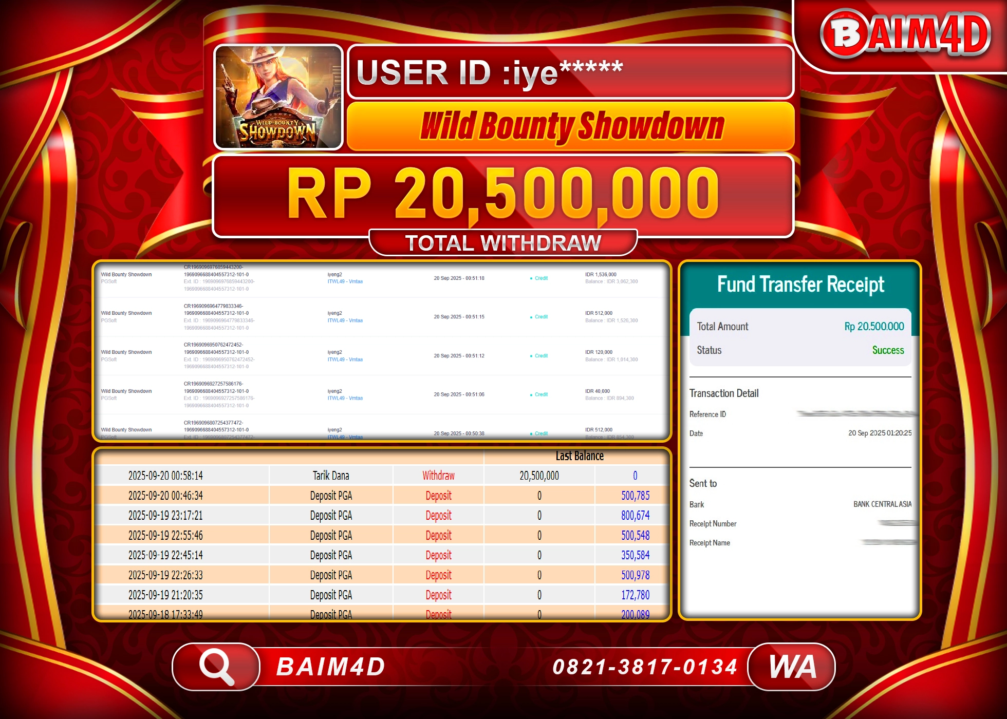 BAIM4D JACKPOT SLOT WILD BOUNTY SHOWDOWN  Rp.20,500,000.- LUNAS