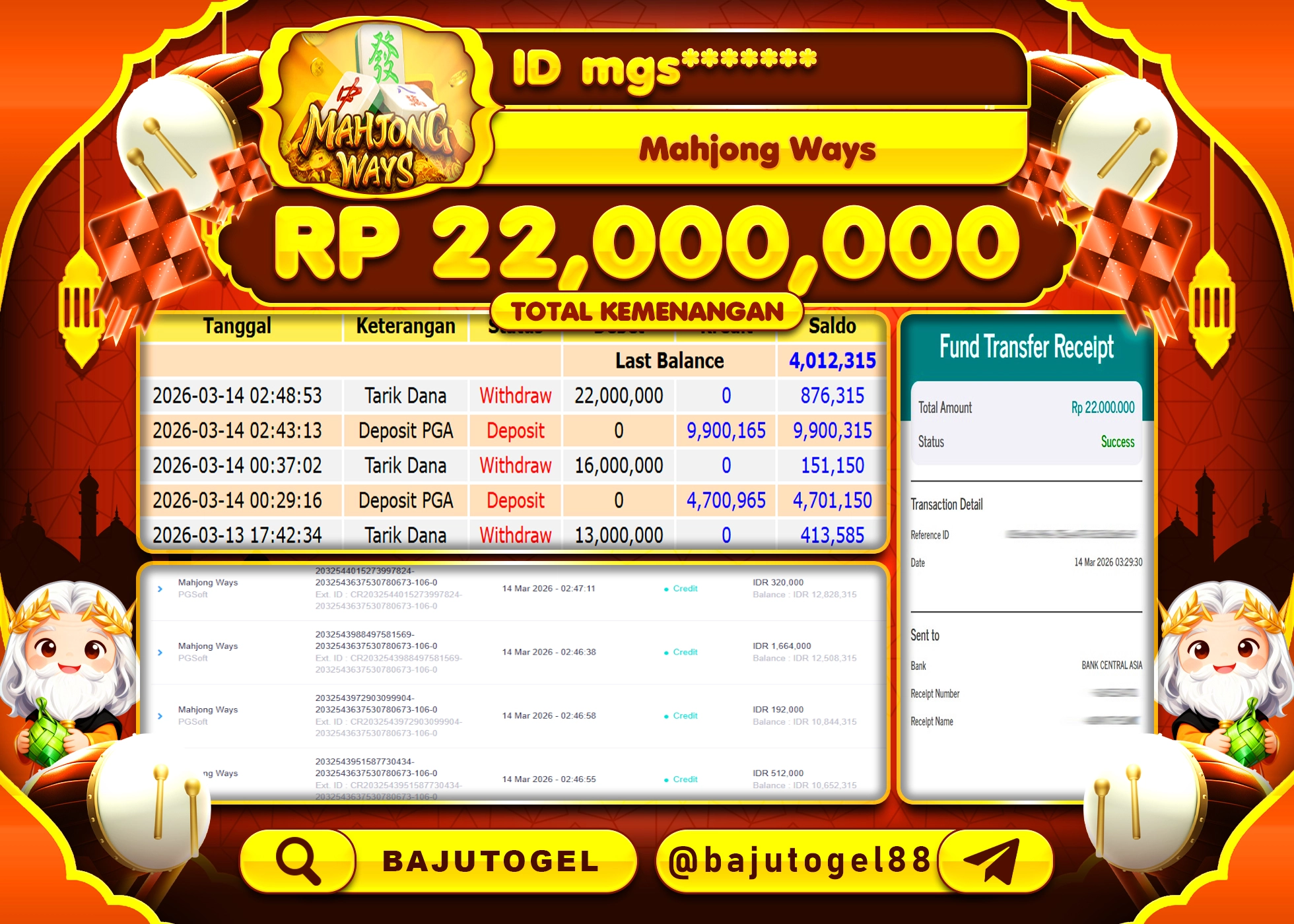 BAJUTOGEL KEMENANGAN DI MAHJONG WAYS PGSOFT Rp.22,000,000 LUNAS