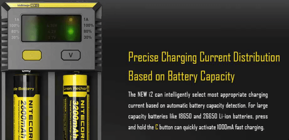 For larger batteries, press and hold 'C' to activate 1000 mA fast charging.