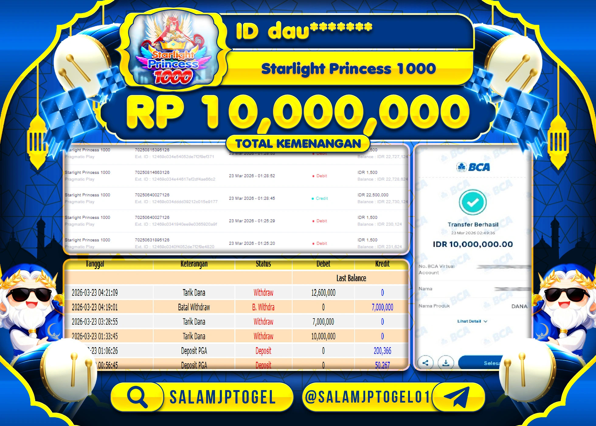 SALAMJPTOGEL MENANG JACKPOT STARLIGHT PRINCESS 1000 Rp.10,000,000 - LUNAS