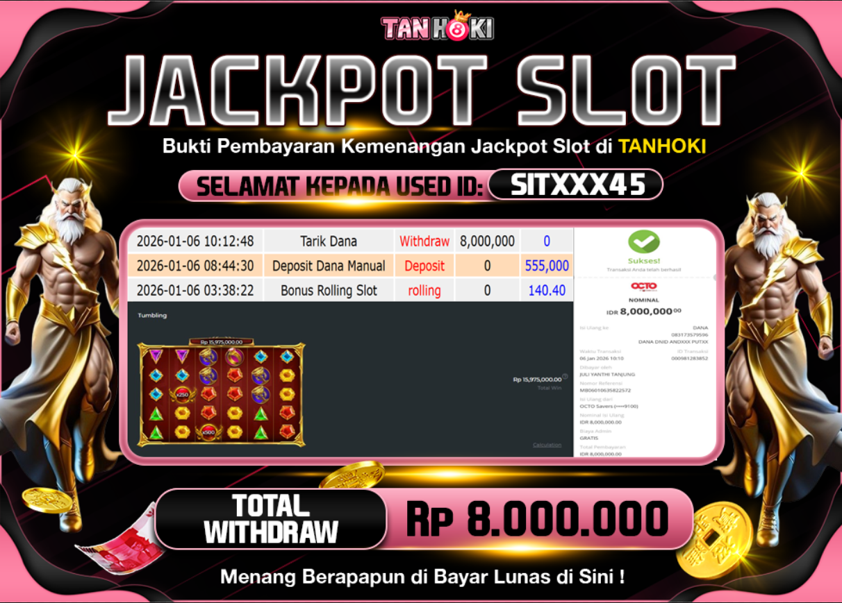 TANHOKI JACKPOT SLOT GATES OF OLYMPUS SUPER SCATTER Rp..8.000.000,- LUNAS