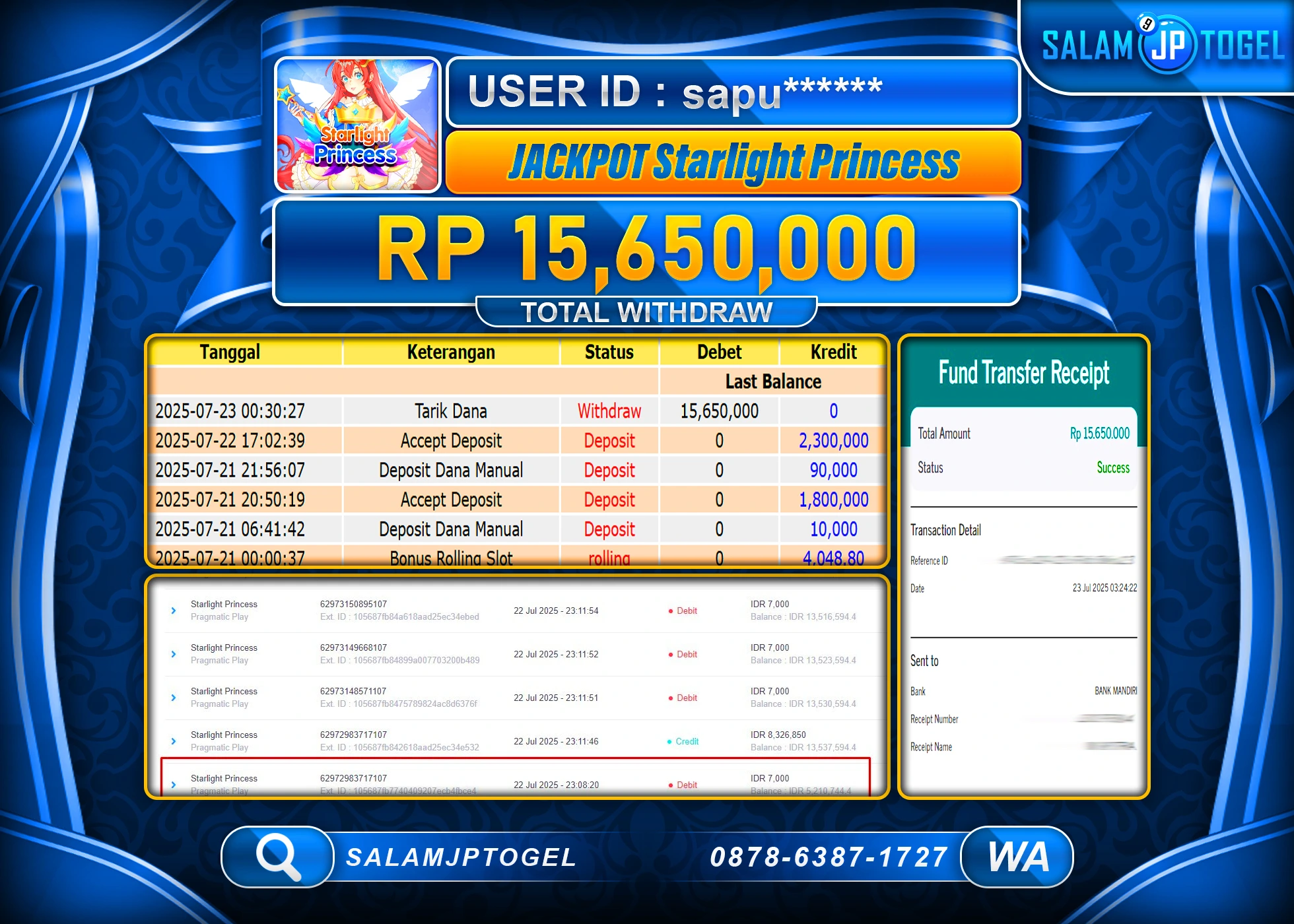SALAMJPTOGEL MENANG STARLIGHT PRINCESS Rp.15,650,000