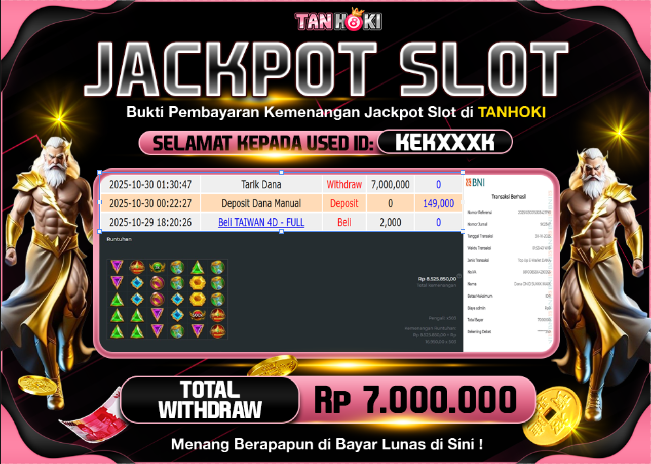 TANHOKI JACKPOT SLOT GATES OF OLYMPUS 1000 Rp..7.000.000,- LUNAS