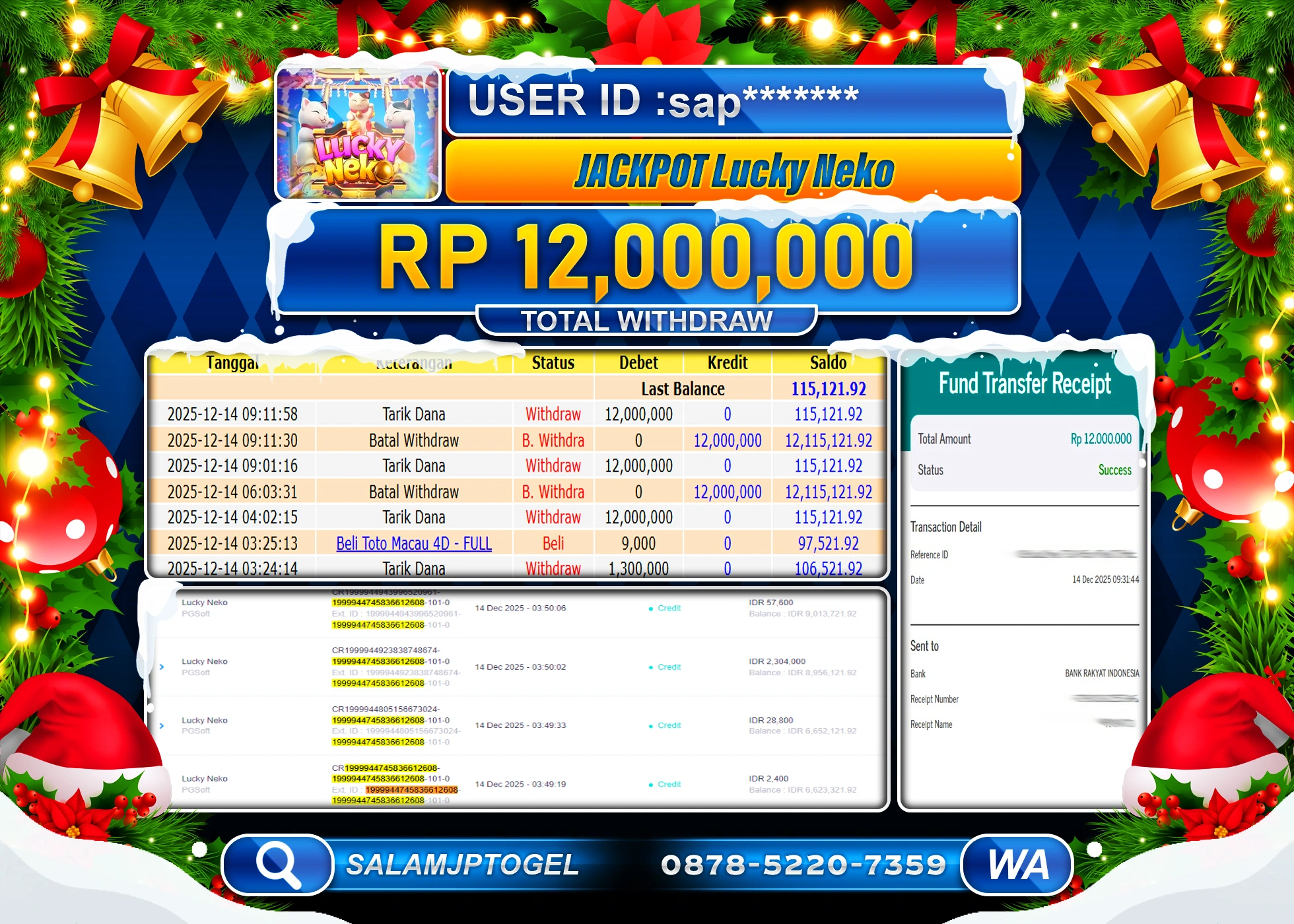 SALAMJPTOGEL JACKPOT SLOT LUCKY NEKO Rp.12,000,000 - LUNAS