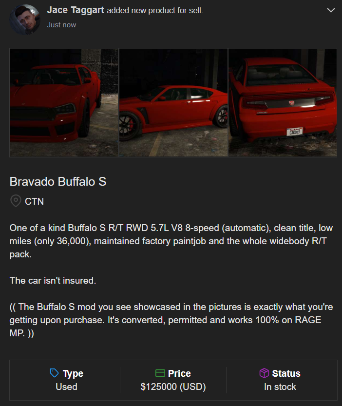 skylle gavnlig Ærlig 4SALE] Bravado Buffalo S Widebody - Archive - GTA World Forums - GTA V  Heavy Roleplay Server