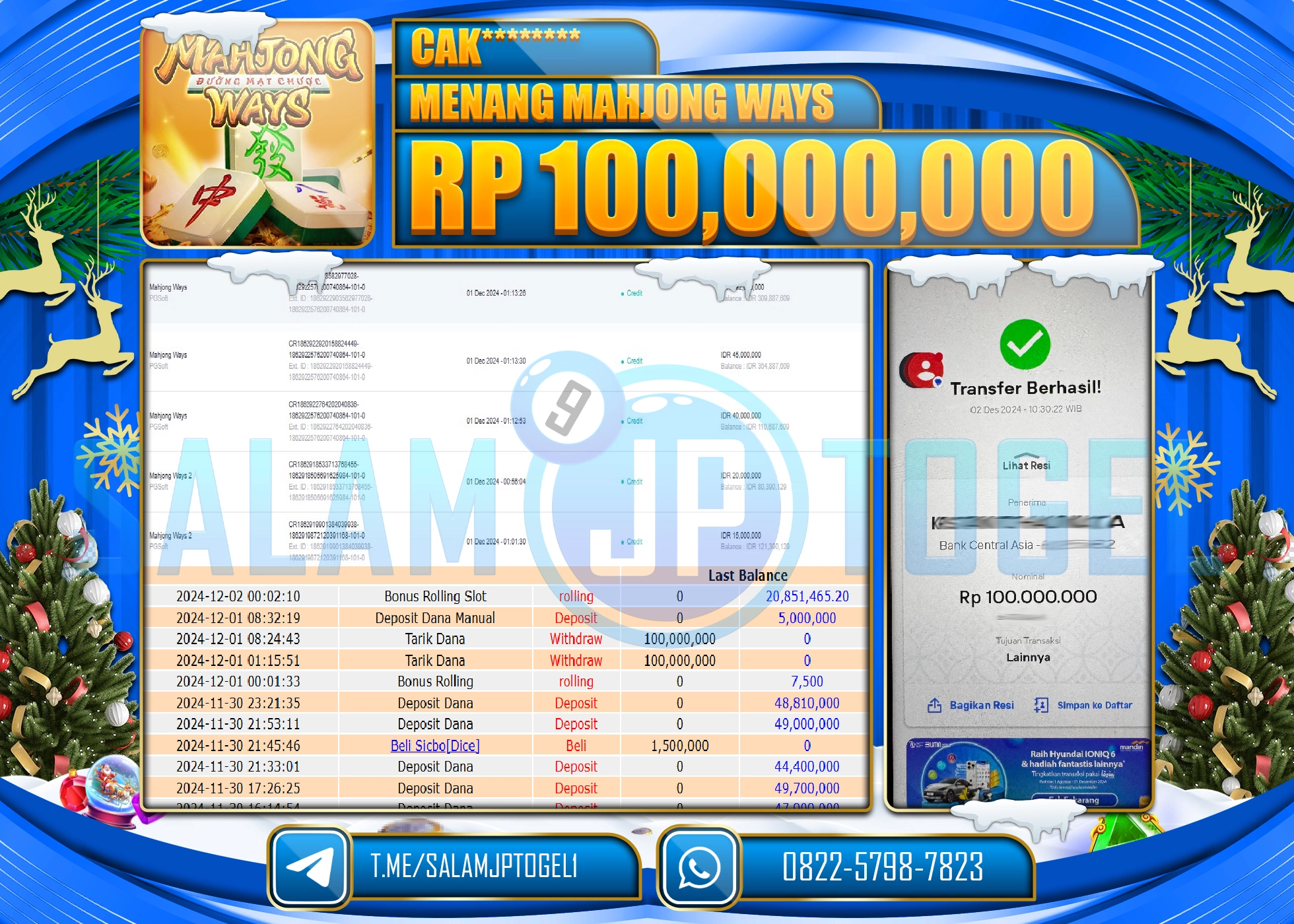 SALAMJPTOGEL MENANG SLOT MAHJONG WAYS 2 RP. 100,000,000 LUNAS