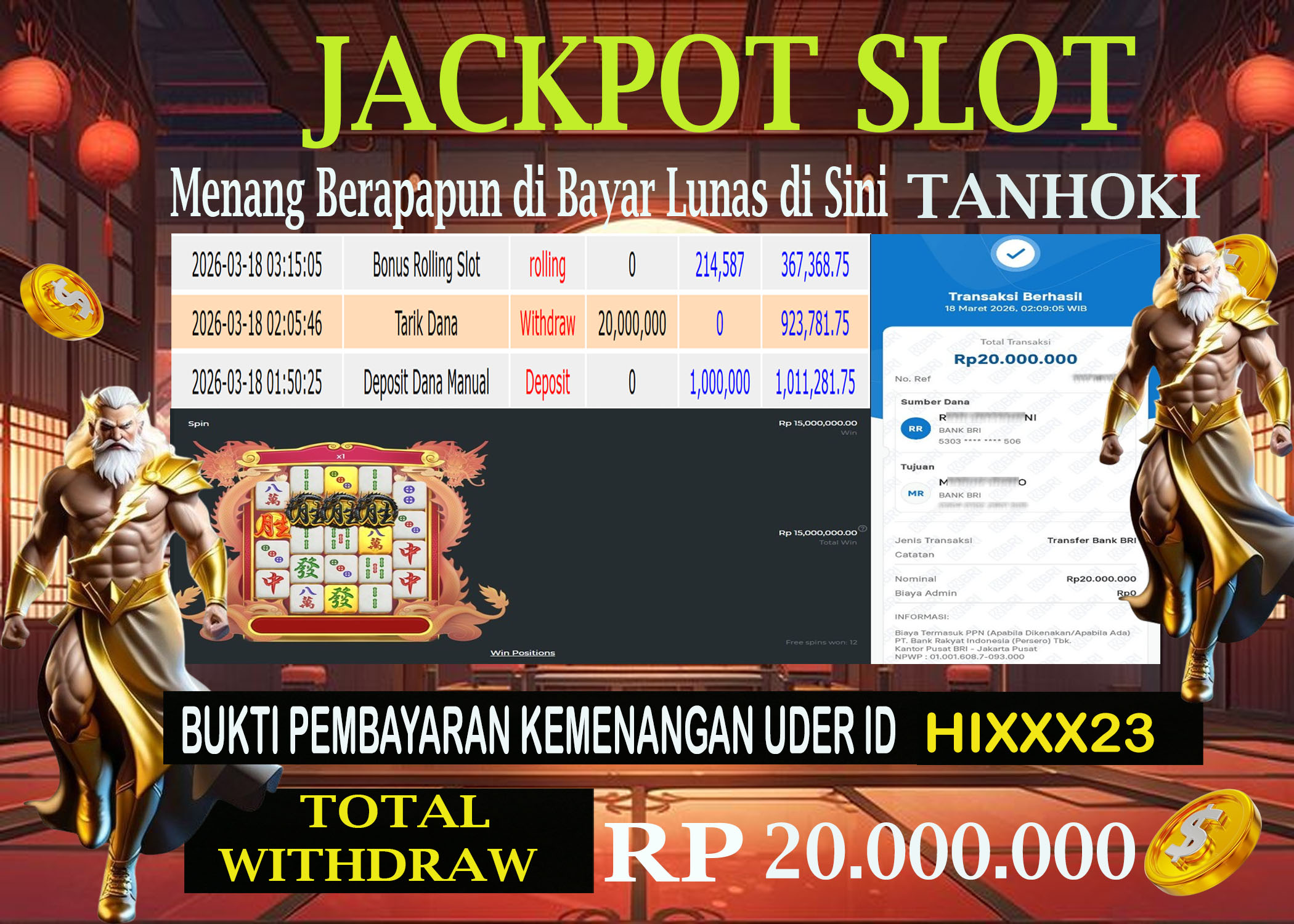TANHOKI JACKPOT SLOT MAHJONG WINS-3 BLACK SCATTER Rp.20.000.000,- LUNAS