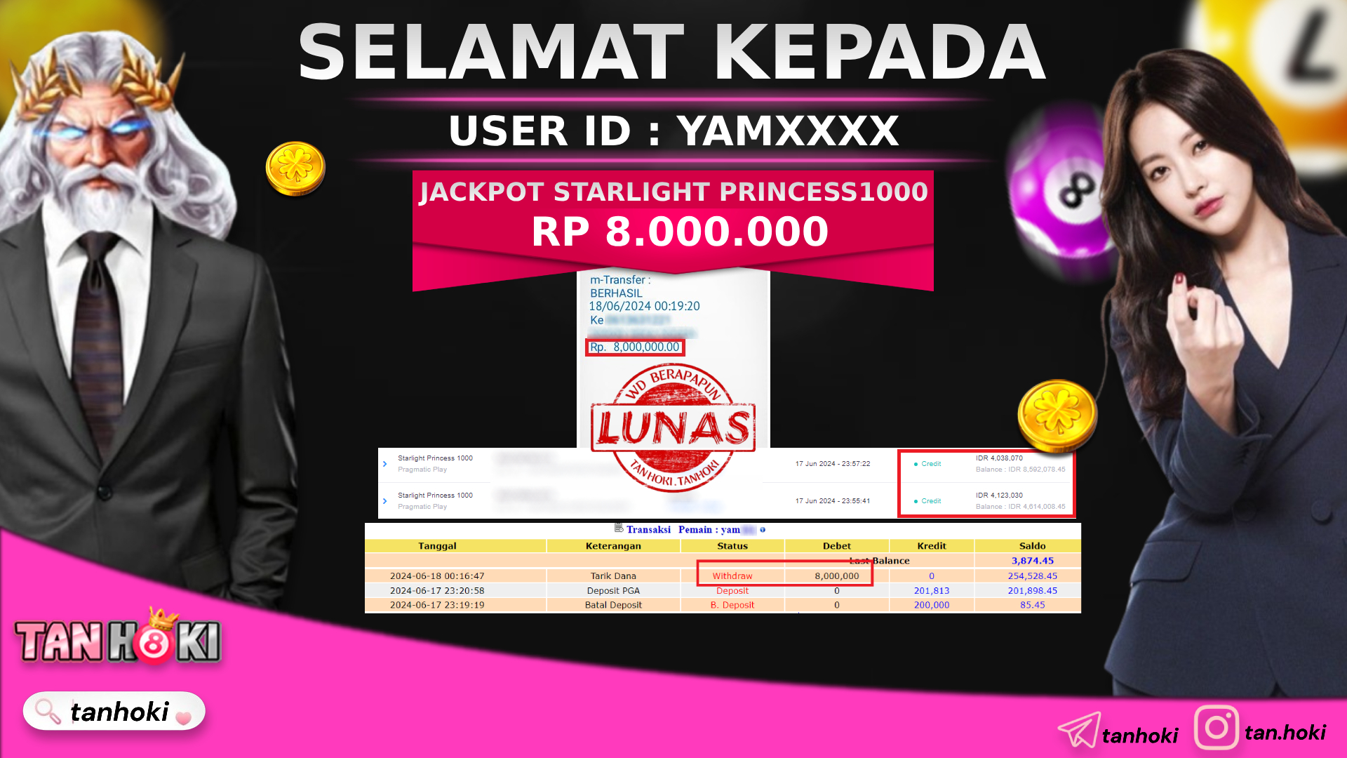 TANHOKI JACKPOT STARLIGHT PRINCESS1000  Rp.8.000.000,- LUNAS