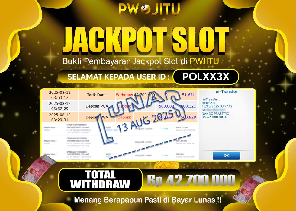 PWJITU JACKPOT SLOT MAHJONG WAYS 2  Rp.42.700.000,- LUNAS