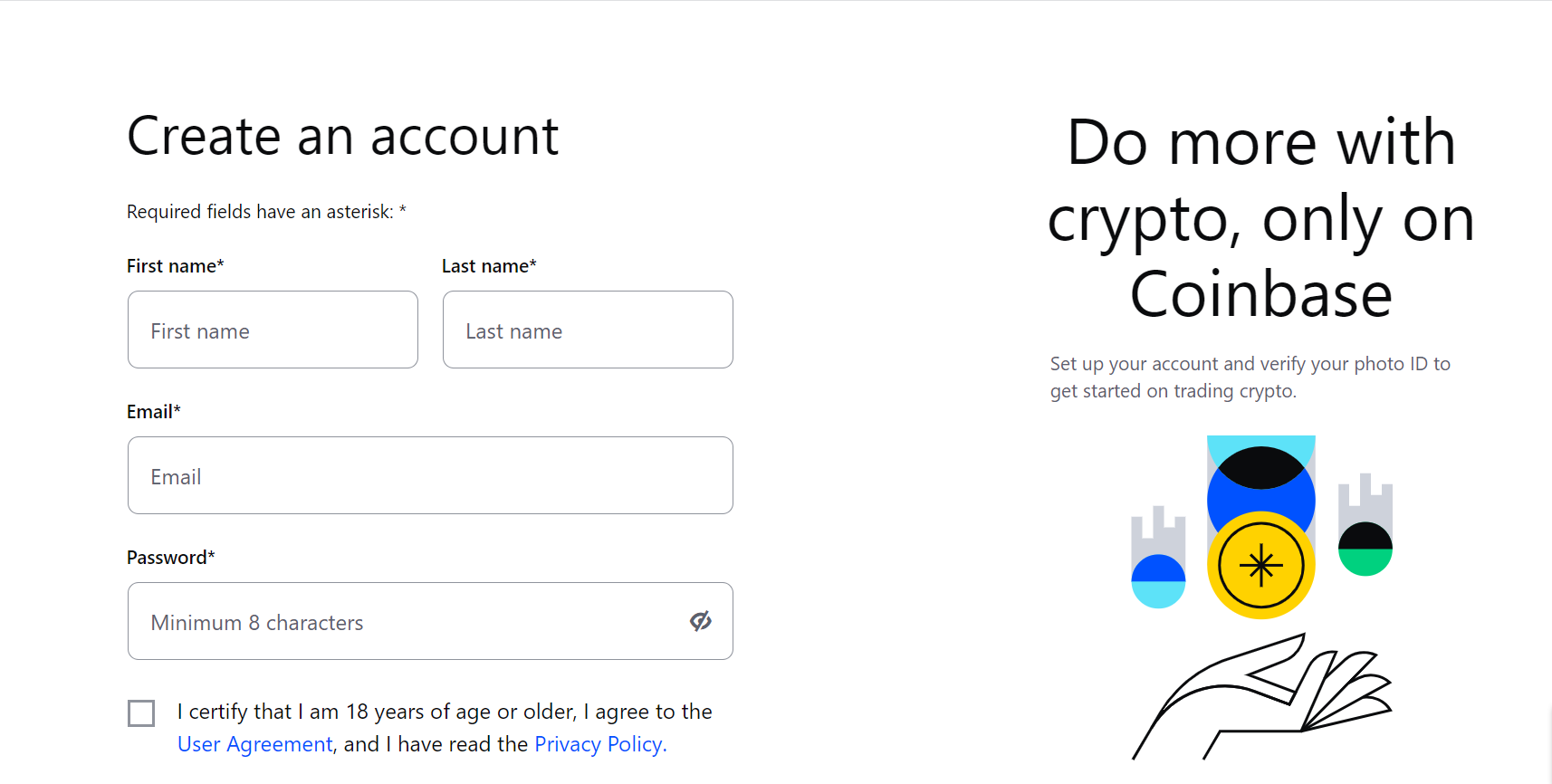 Coinbase sign up page