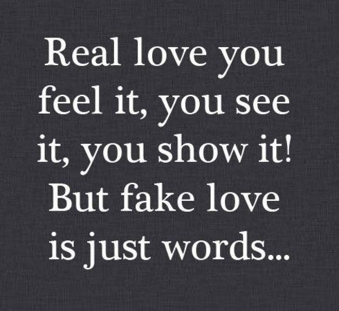 Real love you feel it, you see it, you show it! But fake love is just words...