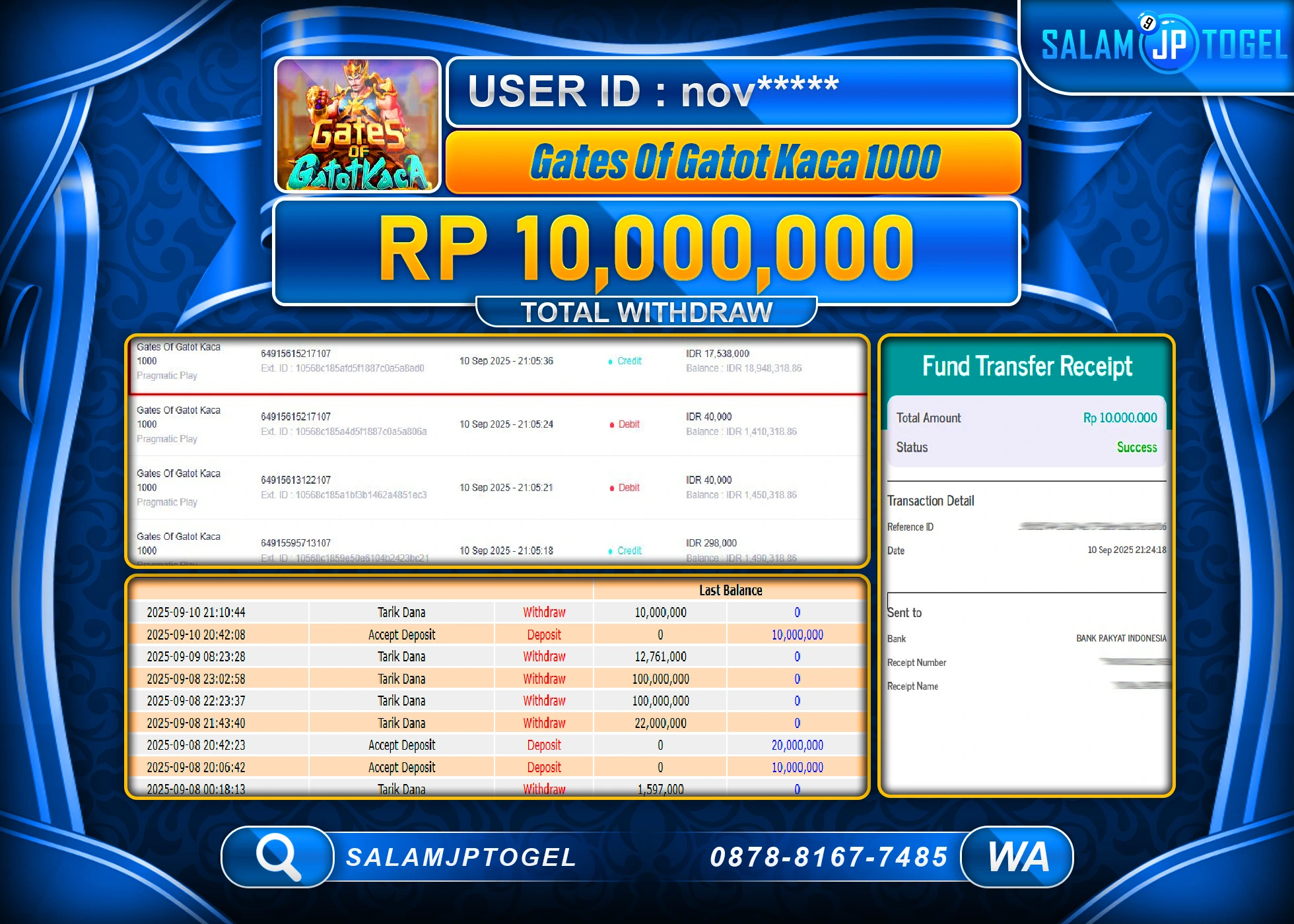 SALAMJPTOGEL MENANG GATES OF GATOT KACA 1000  Rp.10,000,000
