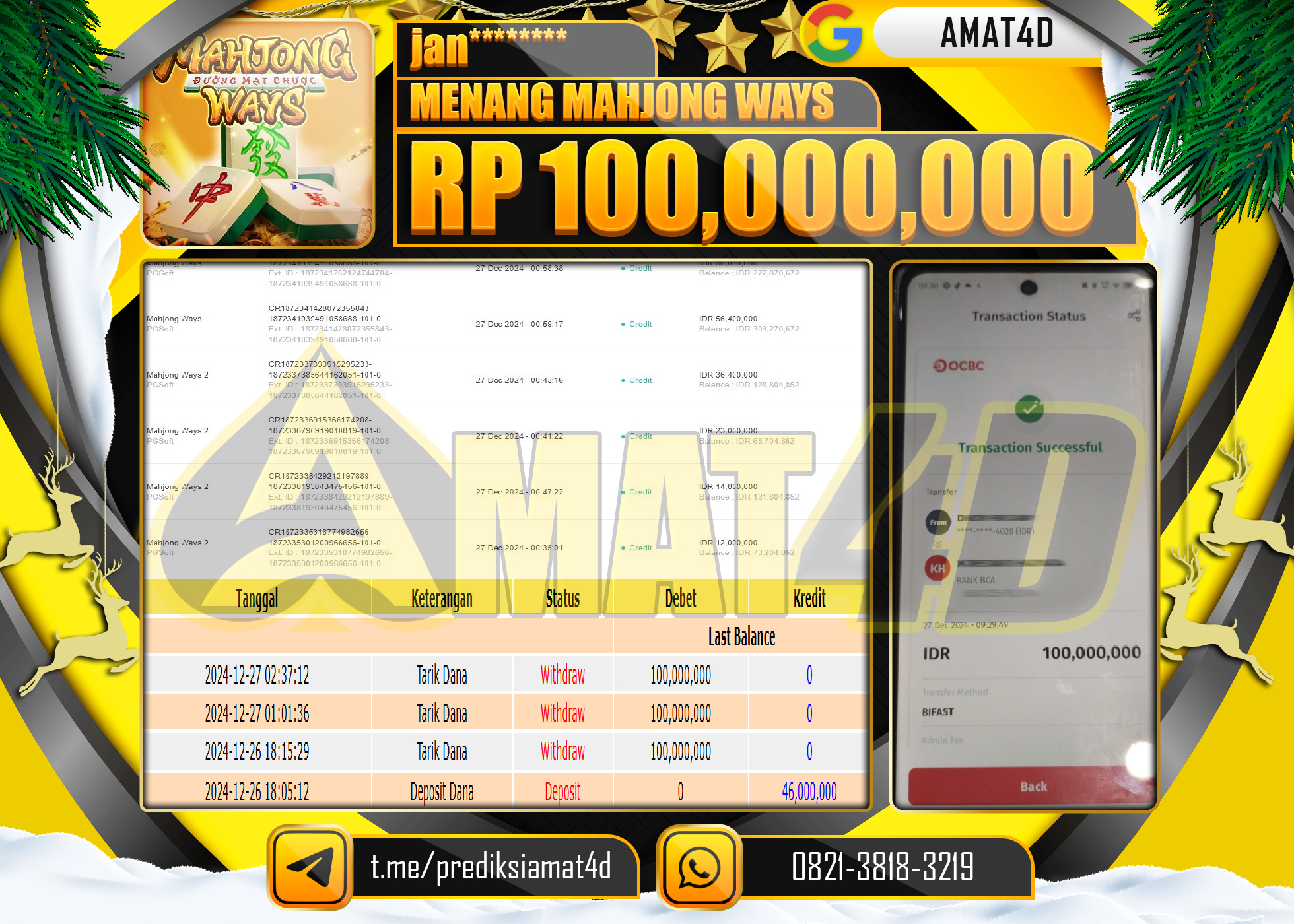 AMAT4D JACKPOT MAHJONG WAYS Rp.100.000.000 BERHASIL DI BAYAR LUNAS