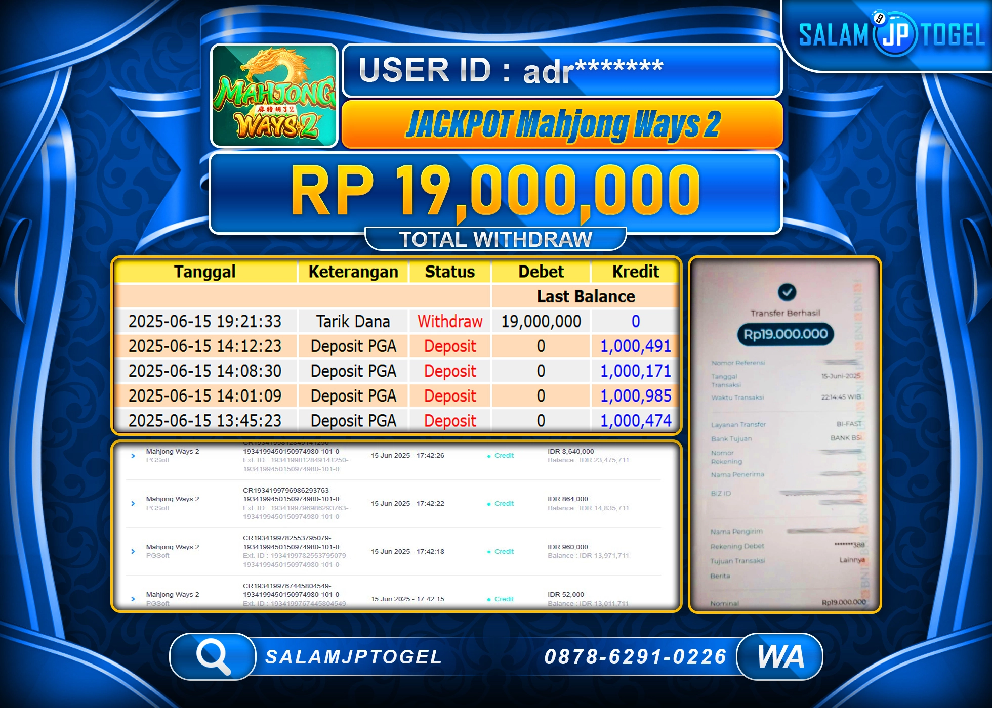 SALAMJPTOGEL MENANG MAHJONG WAYS 2 Rp.19,000,000 LUNAS