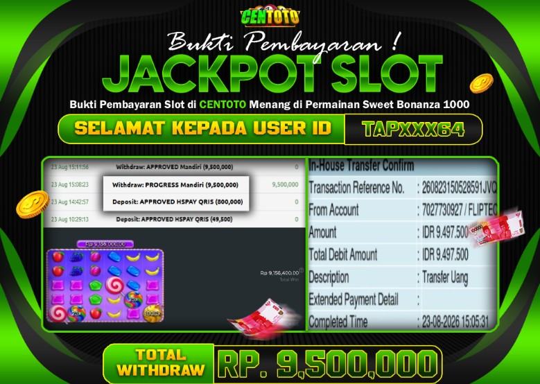 BUKTI JACKPOT LUNAS CENTOTO  RP 9.500.000,-LUNAS