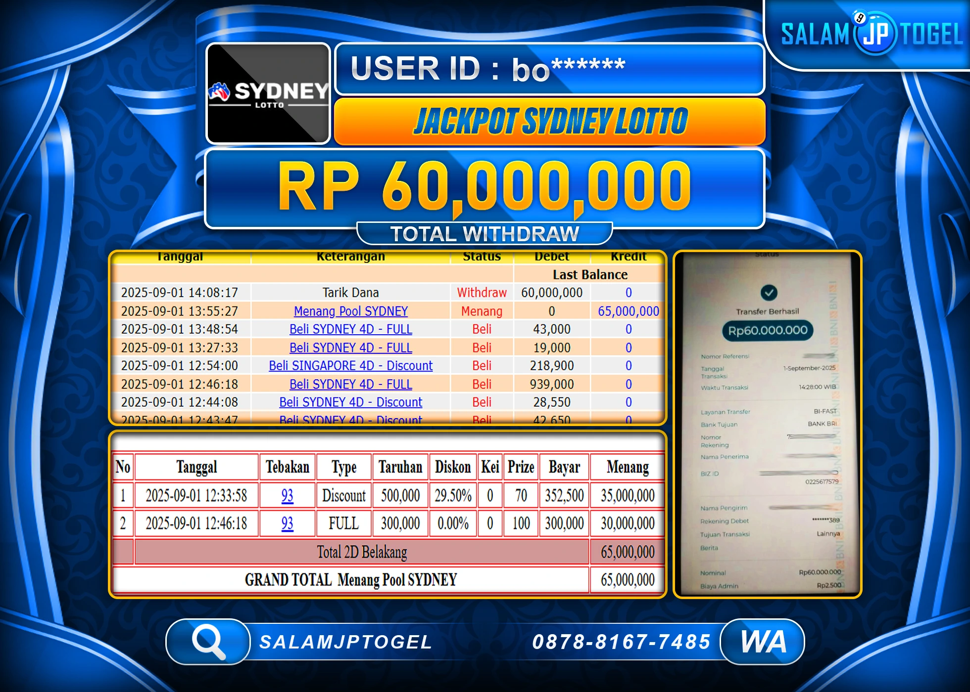 SALAMJPTOGEL MENANG JACKPOT Pool SYDNEY Rp.60,000,000