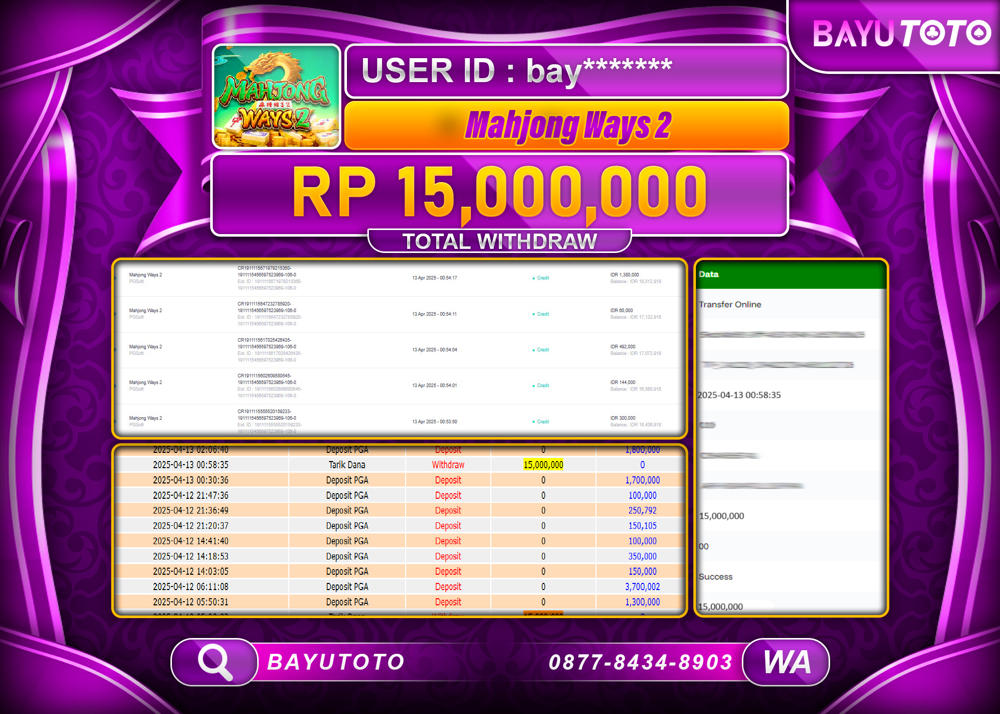 BAYUTOTO JACKPOT  DI SLOT MAHJONG WAYS 2 PG SOFT Rp.15,000.000 LUNAS