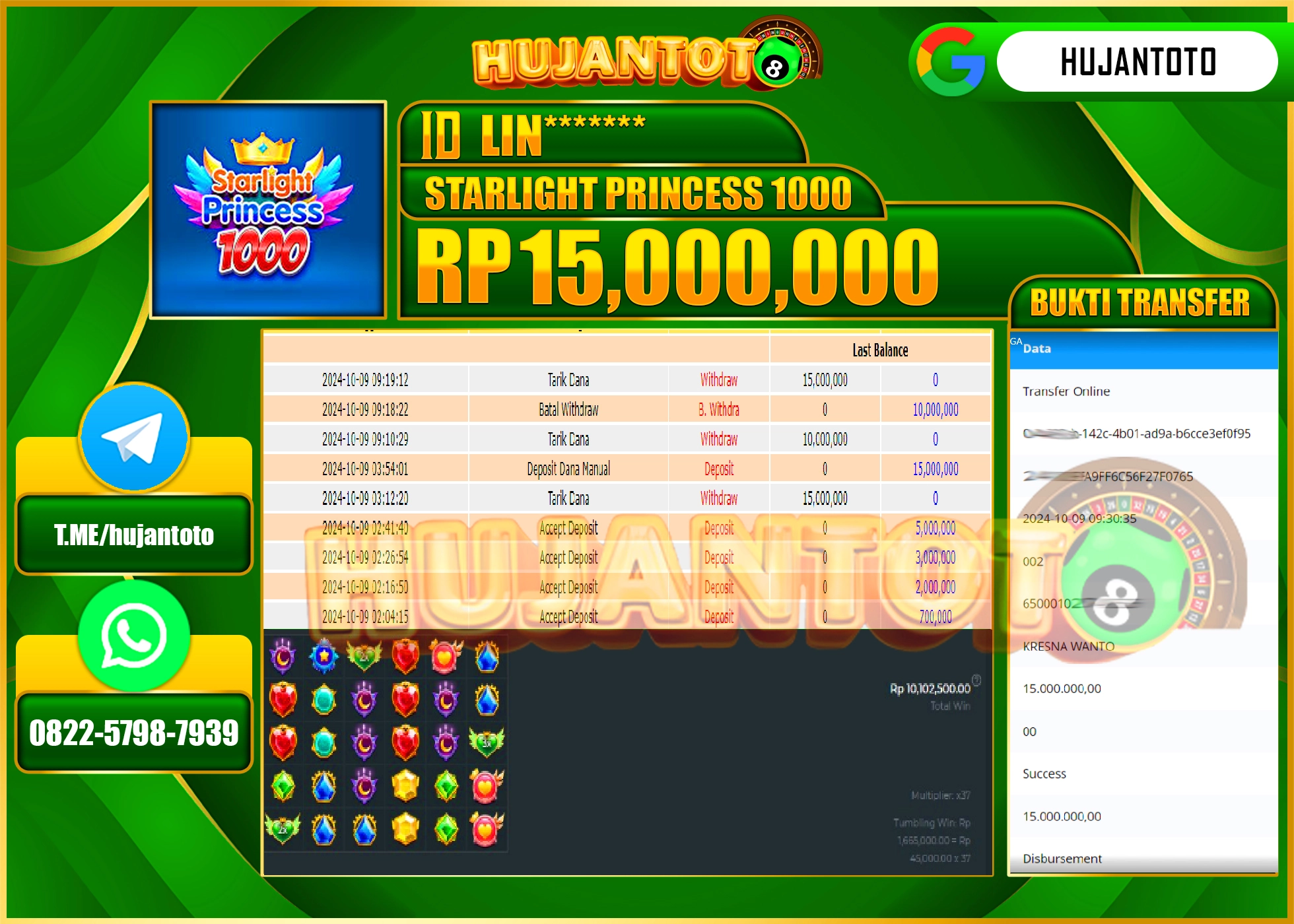 HUJANTOTO MENANG DI SLOT STARLIGHT PRINCESS 1000 15,000,000- LUNAS 