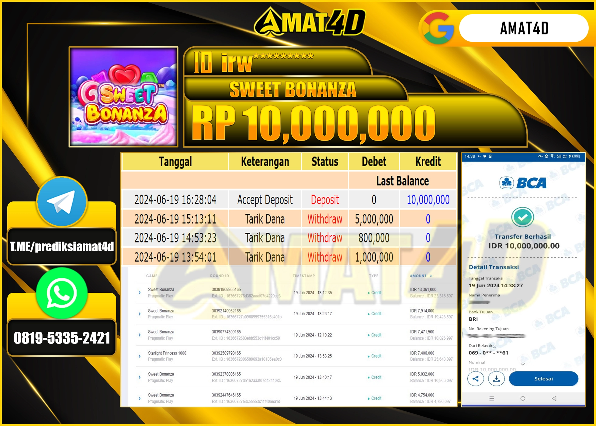 AMAT4D KEMENANGAN JACKPOT SWEET BONANZA Rp.10.000.000 BERHASIL TERBAYAR LUNAS !