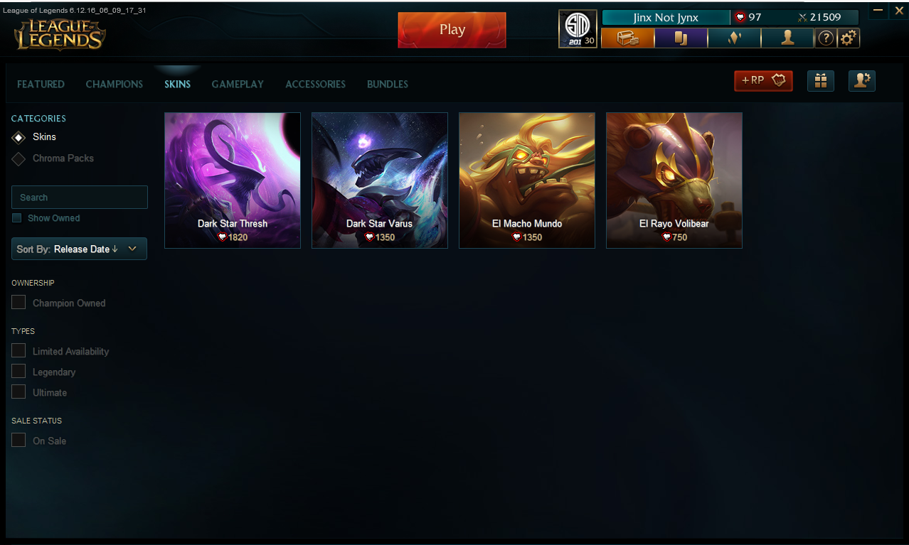 Black Alistar, PAX Sivir, Victorious Janna, King Rammus Buy LoL Rare Skins [ PBE]