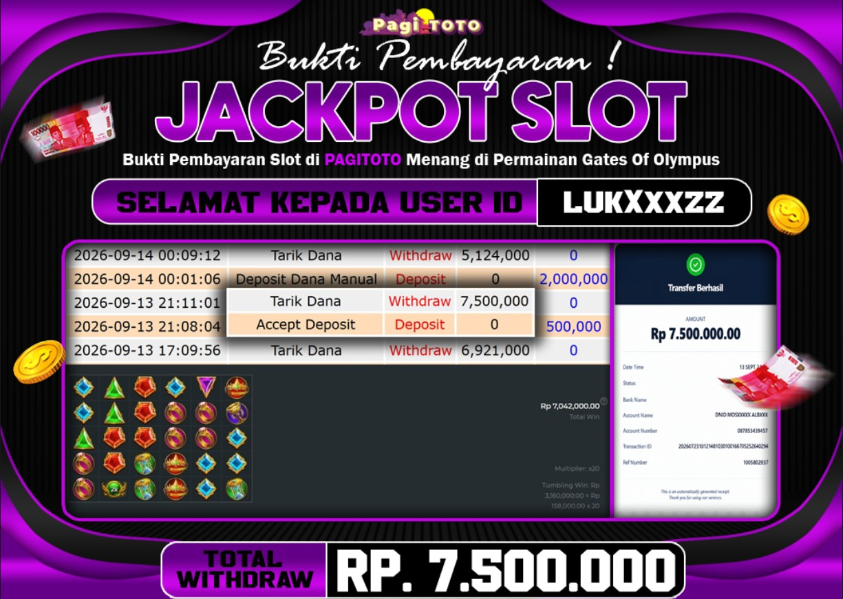 HAPPY JACKPOT MEMBER PAGITOTO SLOT GATES OF OLYMPUS Rp 7.500.000-, - LUNAS
