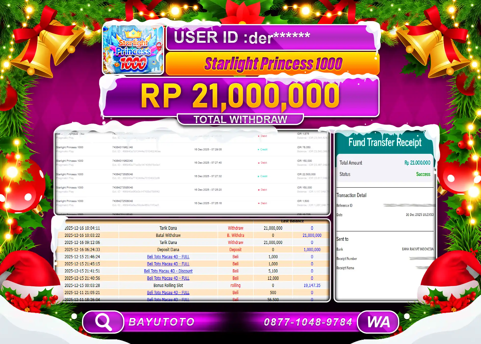 SELAMAT MEMBER SETIA BAYUTOTO JACKPOT DI SLOT STARLIGHT PRINCESS 1000 Rp. 21,000,000 LUNAS
