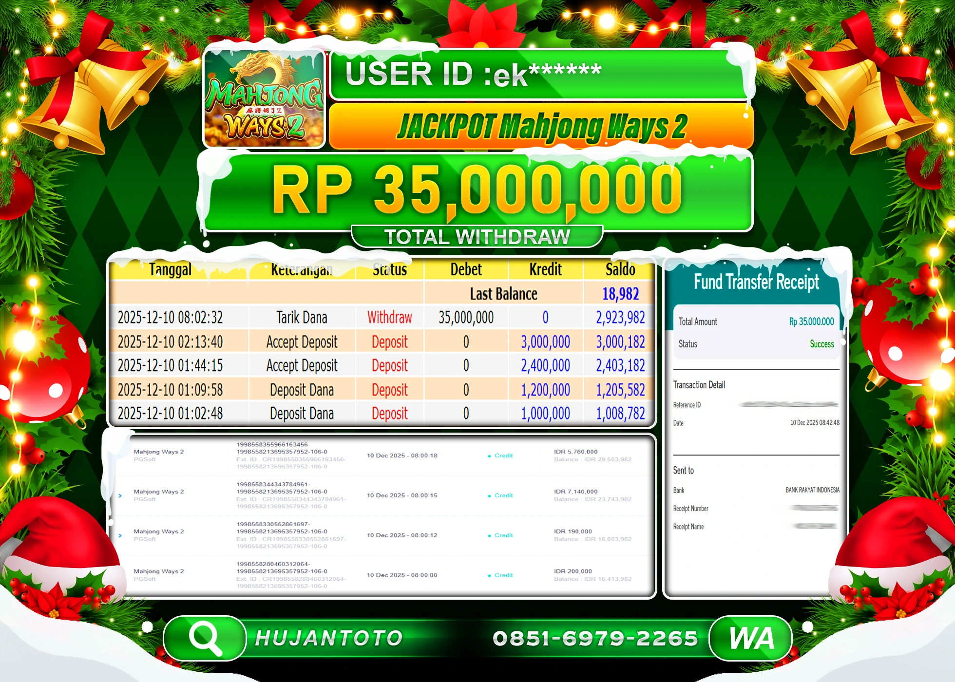 HUJANTOTO - BUKTI JACKPOT MENANG SLOT MAHJONG WAYS 2 Rp.35,000,000 - TERBAYAR LUNAS