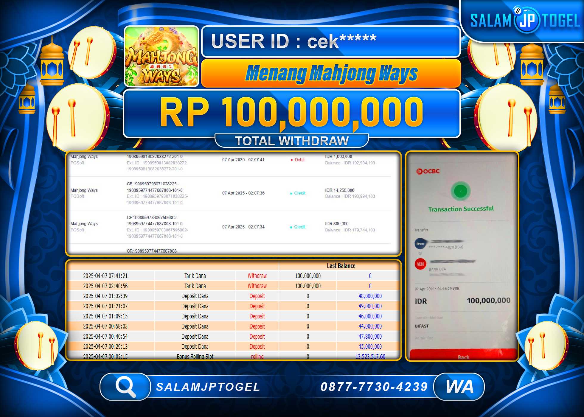 SALAMJPTOGEL MENANG MAHJONG WAYS Rp. 100,000,000 LUNAS