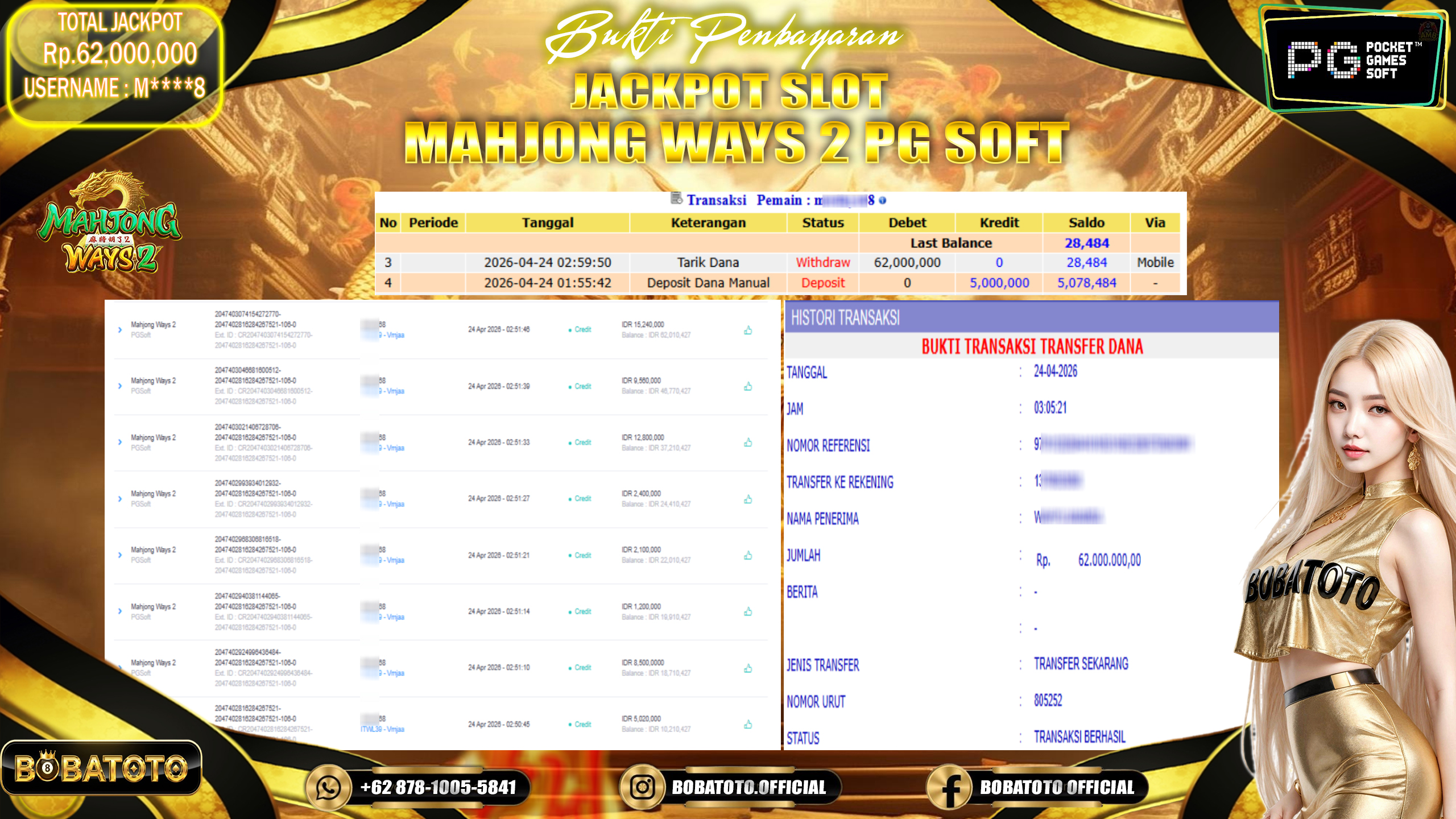 BOBATOTO JACKPOT SLOT MAHJONG WAYS 2 PG SOFT  Rp.62,000,000,- LUNAS!!!