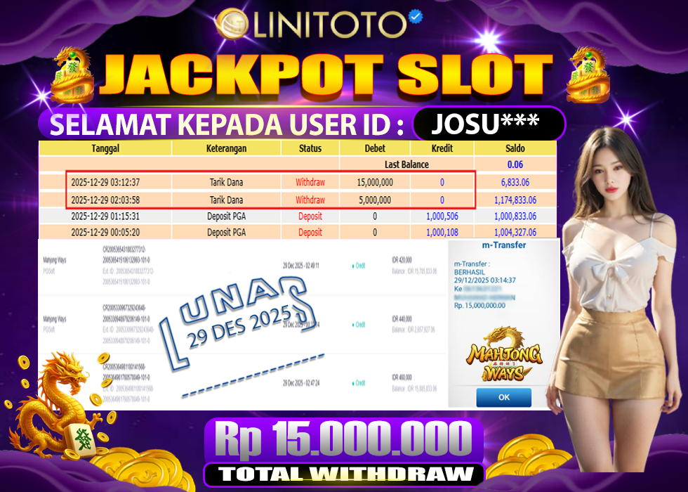 LINITOTO JACKPOT SLOT Mahjong Ways Rp.15,000,000 - LUNAS