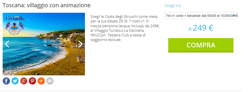 Offerta villaggio Toscana: 7 Notti in mezza pensione da 249 euro