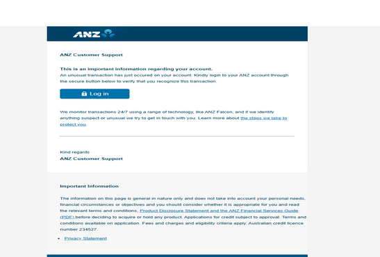 ANZ Australia Bank Letter High Quality Send Inbox HTML 2025