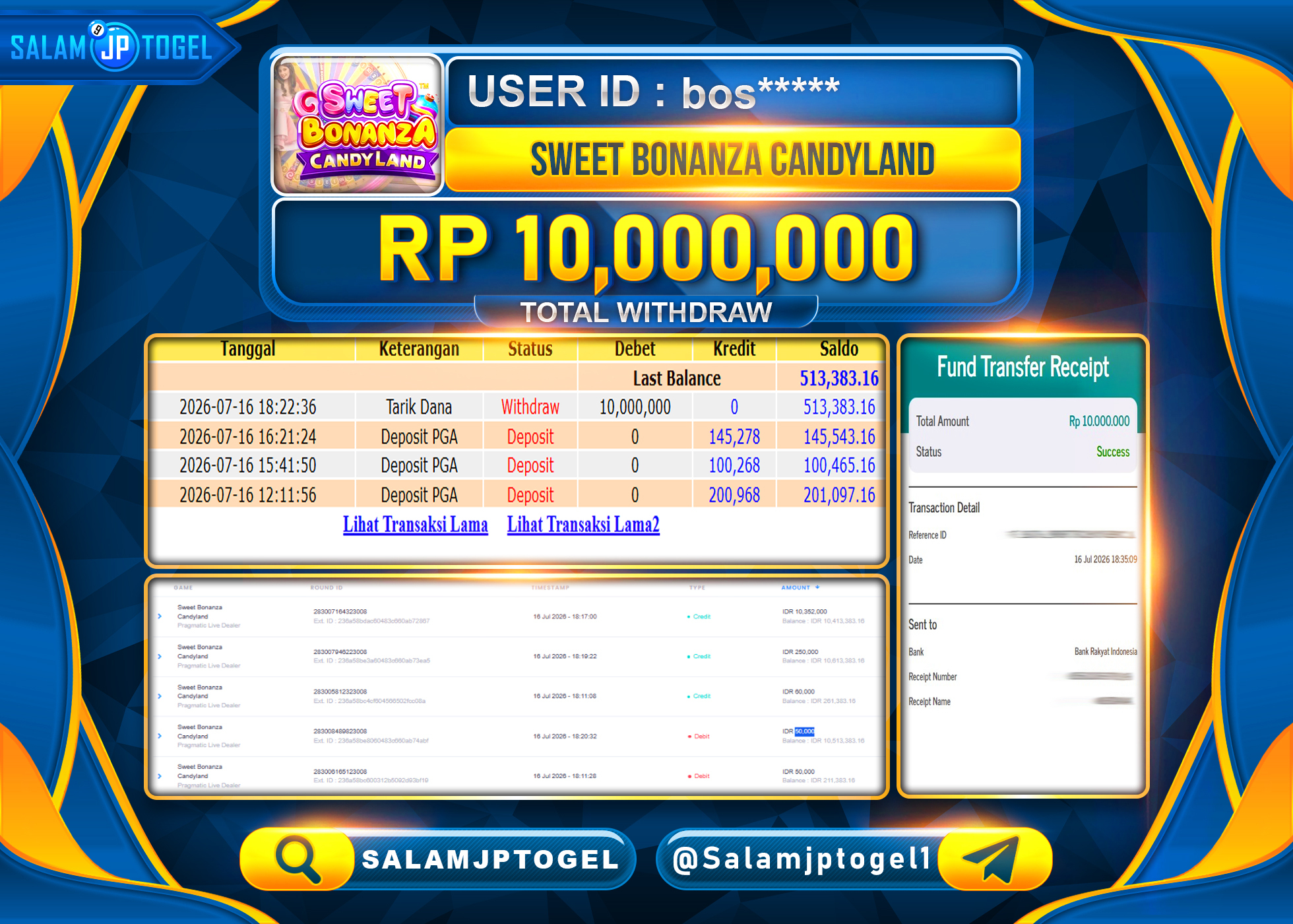 SALAMJPTOGEL JACKPOT MENANG SLOT SWEET BONANZA CANDYLAND Rp.10,000,000 - LUNAS