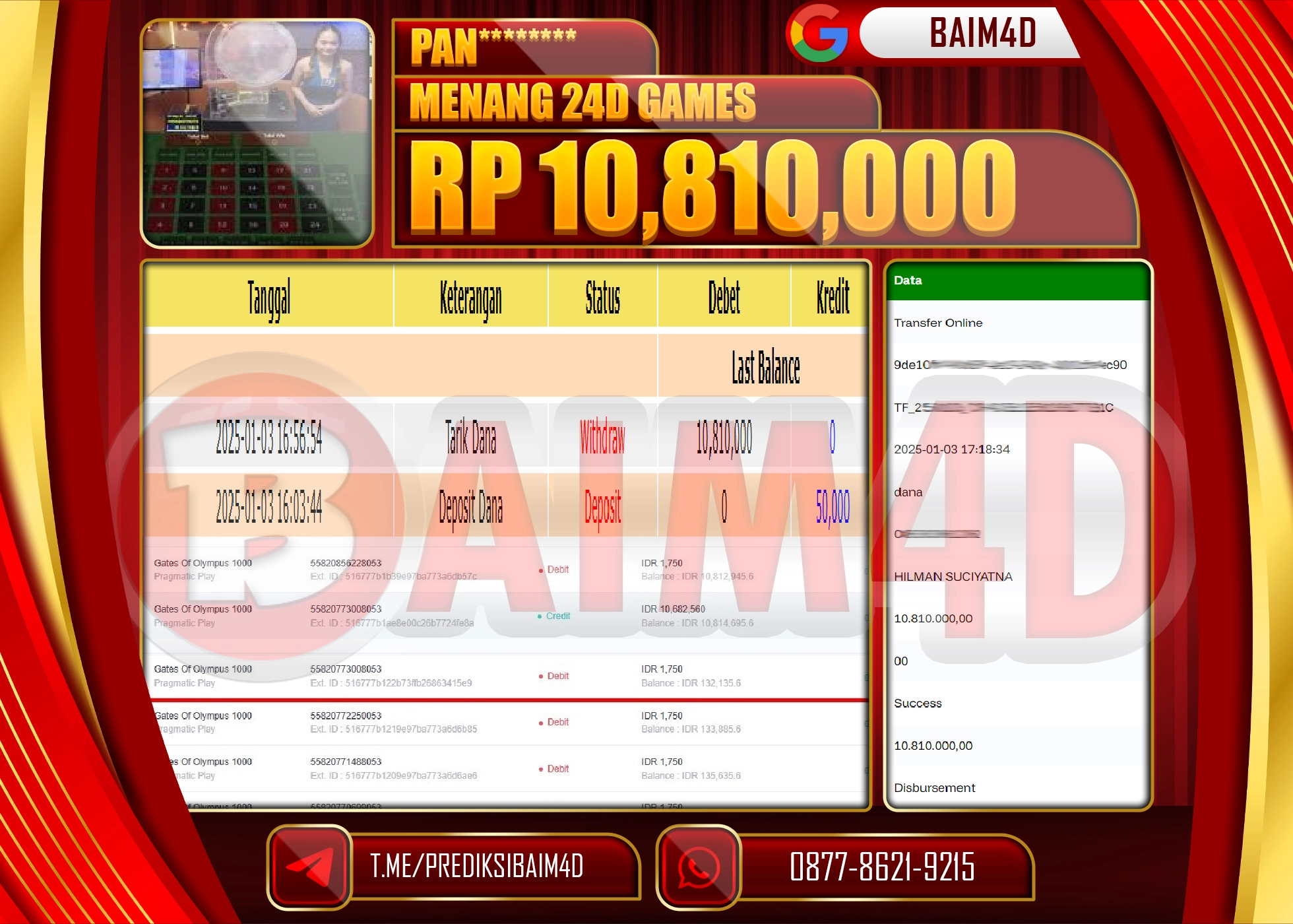 BAIM4D JACKPOT MENANG 24D SPIN GAMES Rp.10.810,000.- LUNAS
