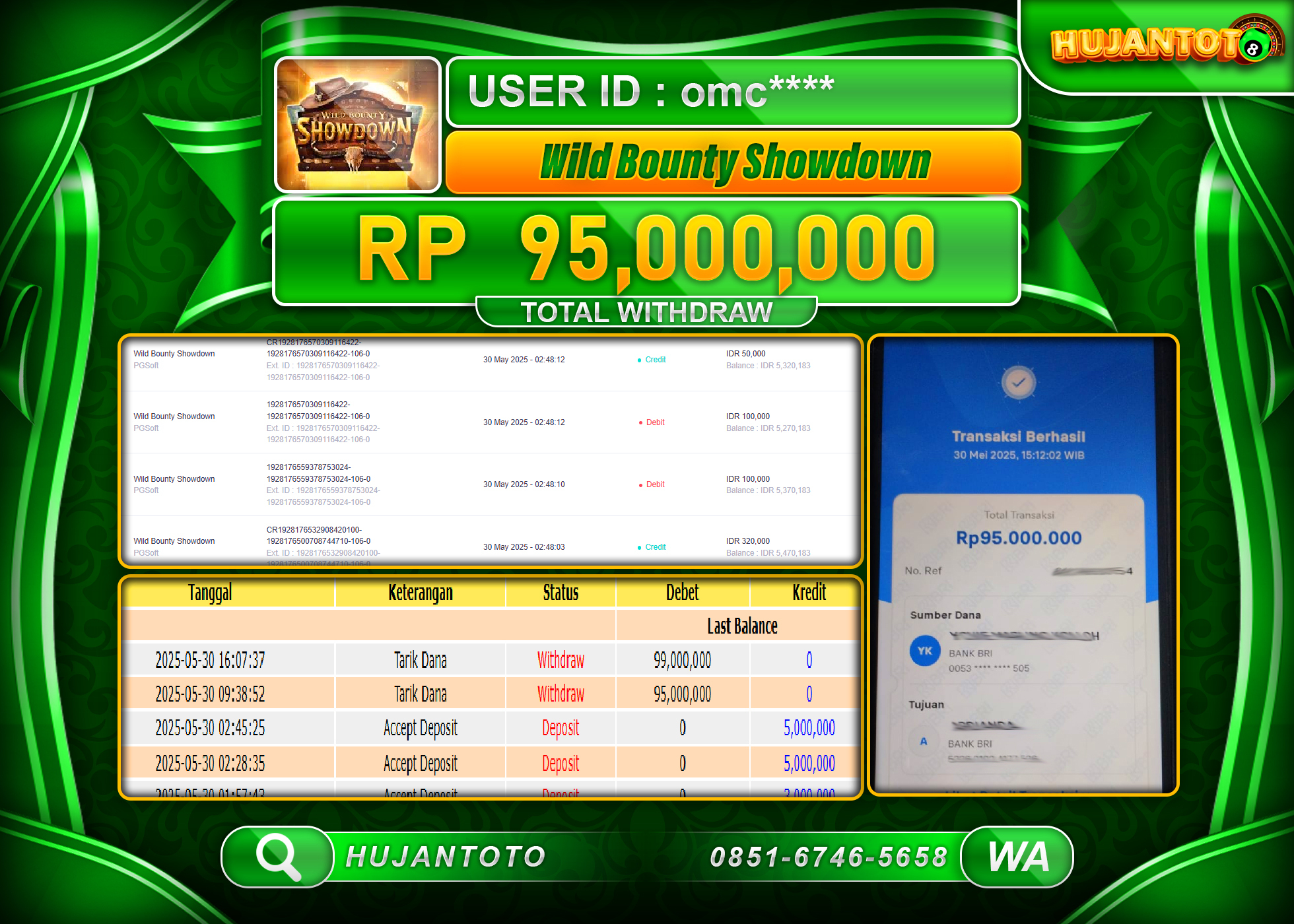  HUJANTOTO - BUKTI JACKPOT MENANG SLOT MAHJONG WINS 2 Rp.95,000,000 - TERBAYAR LUNAS