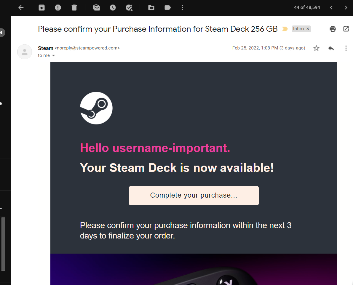 Steam Deck orders are starting to ship; emails with tracking