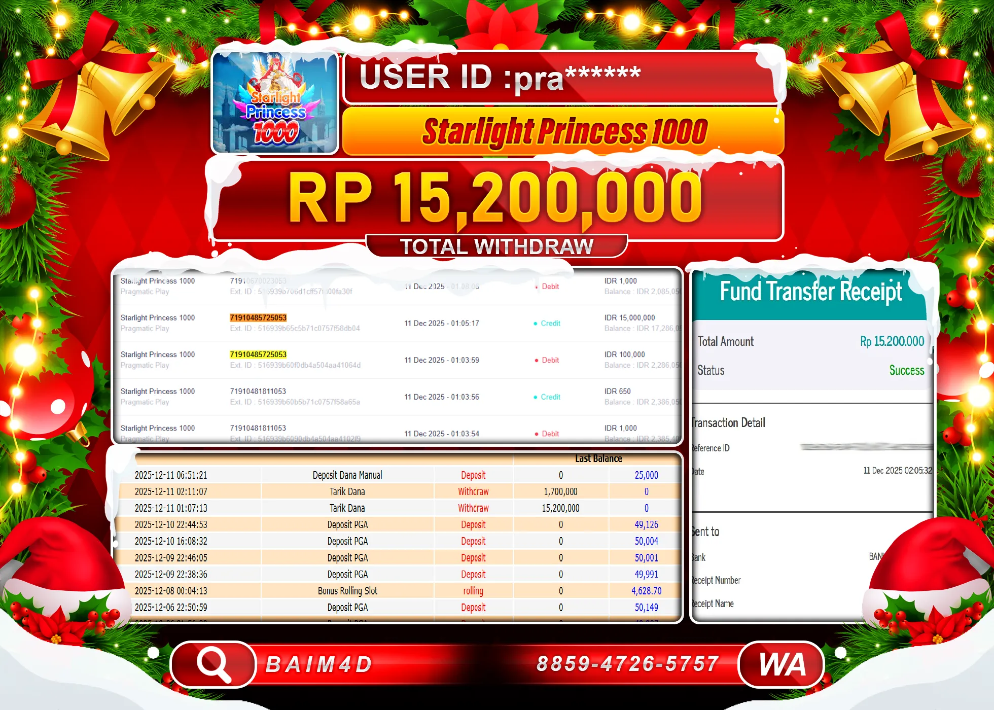 BAIM4D JACKPOT  SLOT STARLIGHT PRINCESS 1000 Rp.15,200,000 - LUNAS