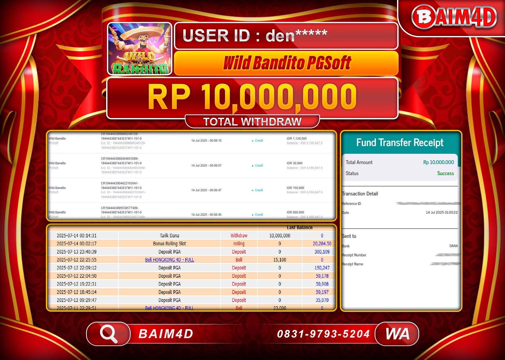 BAIM4D JACKPOT SLOT WILD BANDITO Rp.10.000,000.- LUNAS