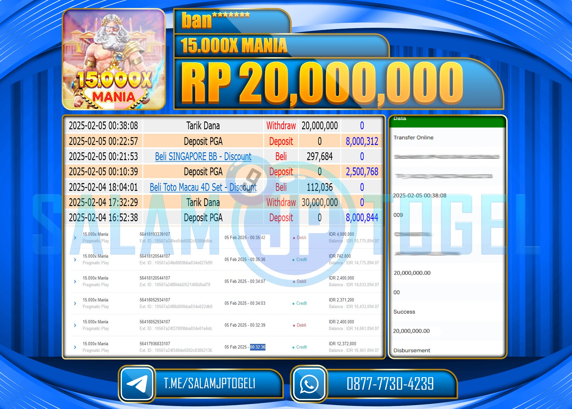 SALAMJPTOGEL MENANG SLOT 15.000x MANIA  Rp.20,000,000 LUNAS