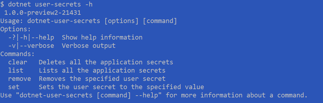dotnet user-secrets help