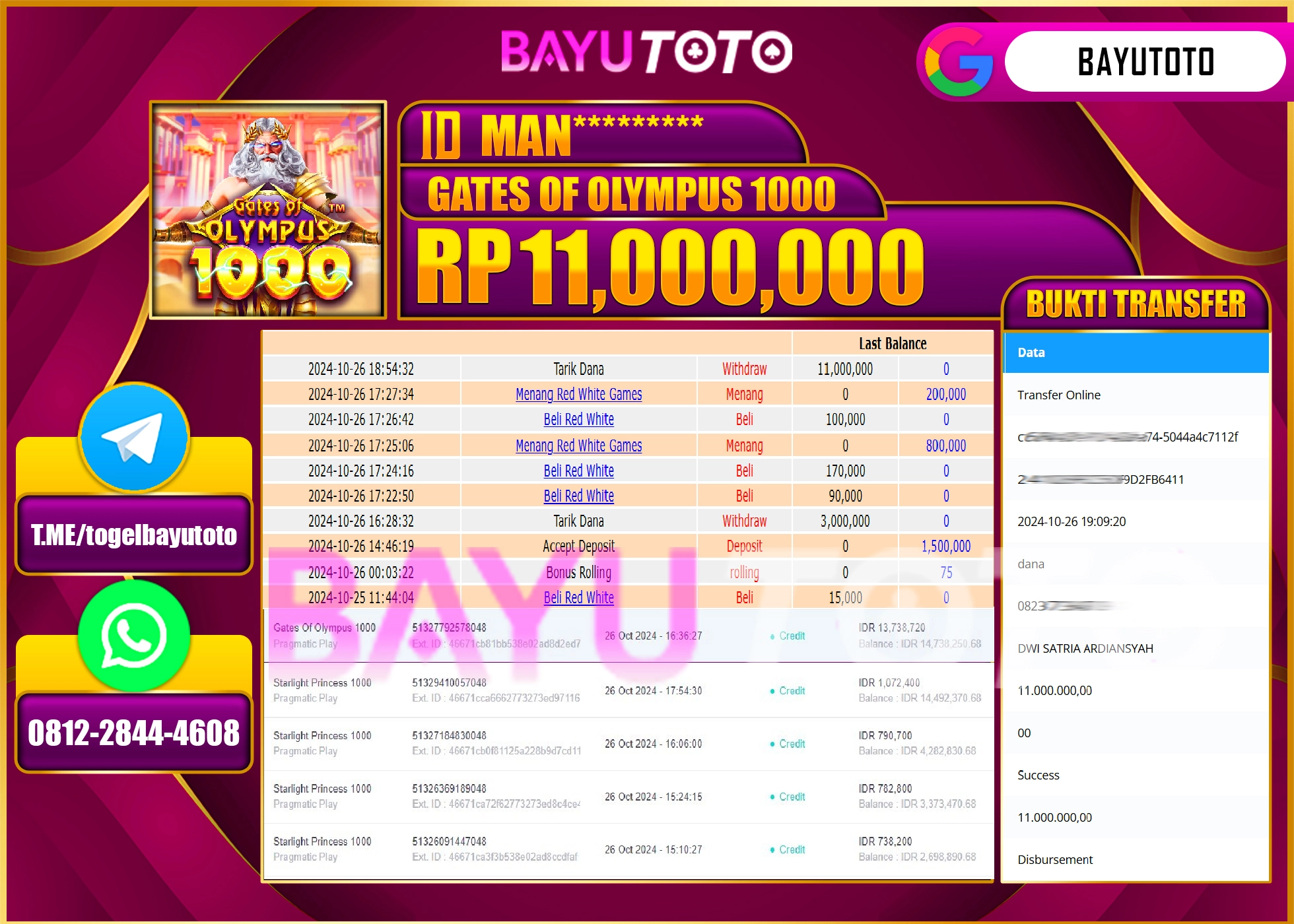 BAYUTOTO MENANG SLOT GATES OF OLYMPUS 1000 11.000.000 - LUNAS